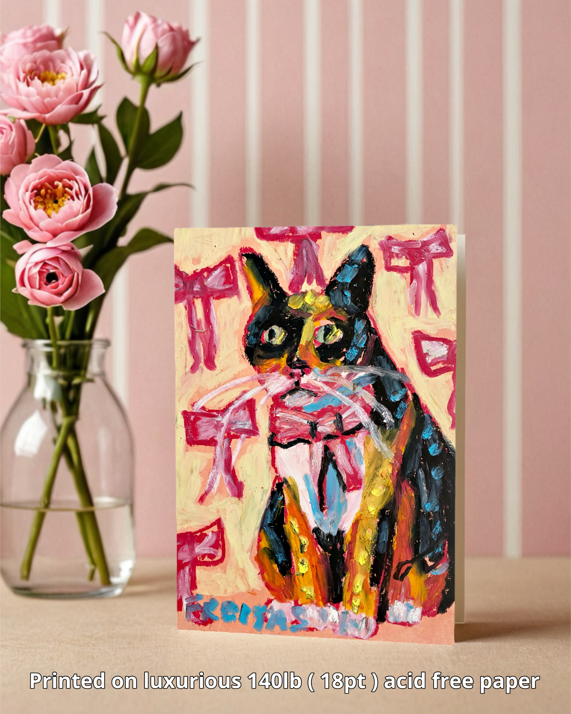 Calico Cat & Bows - Greeting Card / Fine Art Print