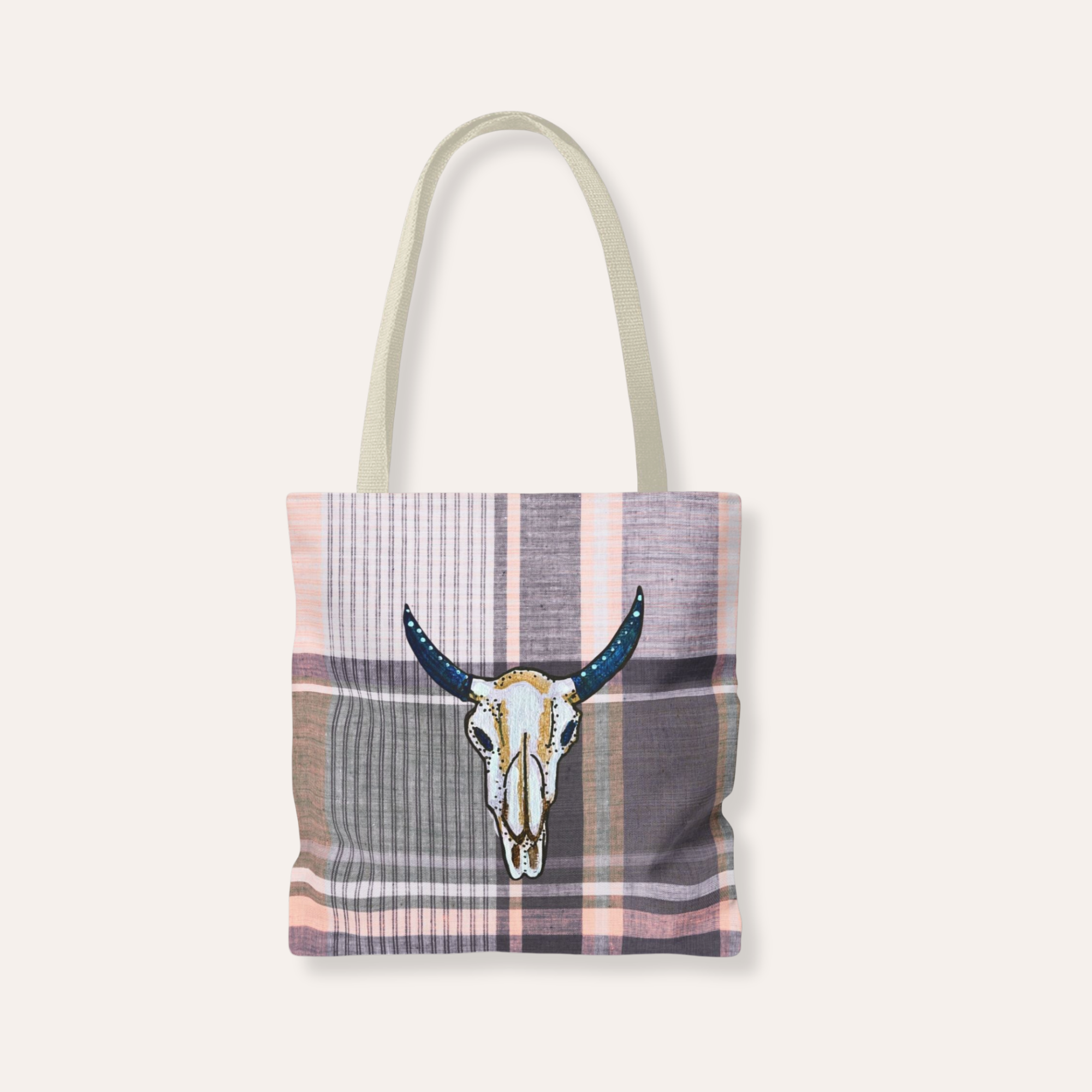 Plaid Cow Skull Tote Bag
