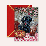 Black Lab At Pizza Resturant Frameable Greeting Card