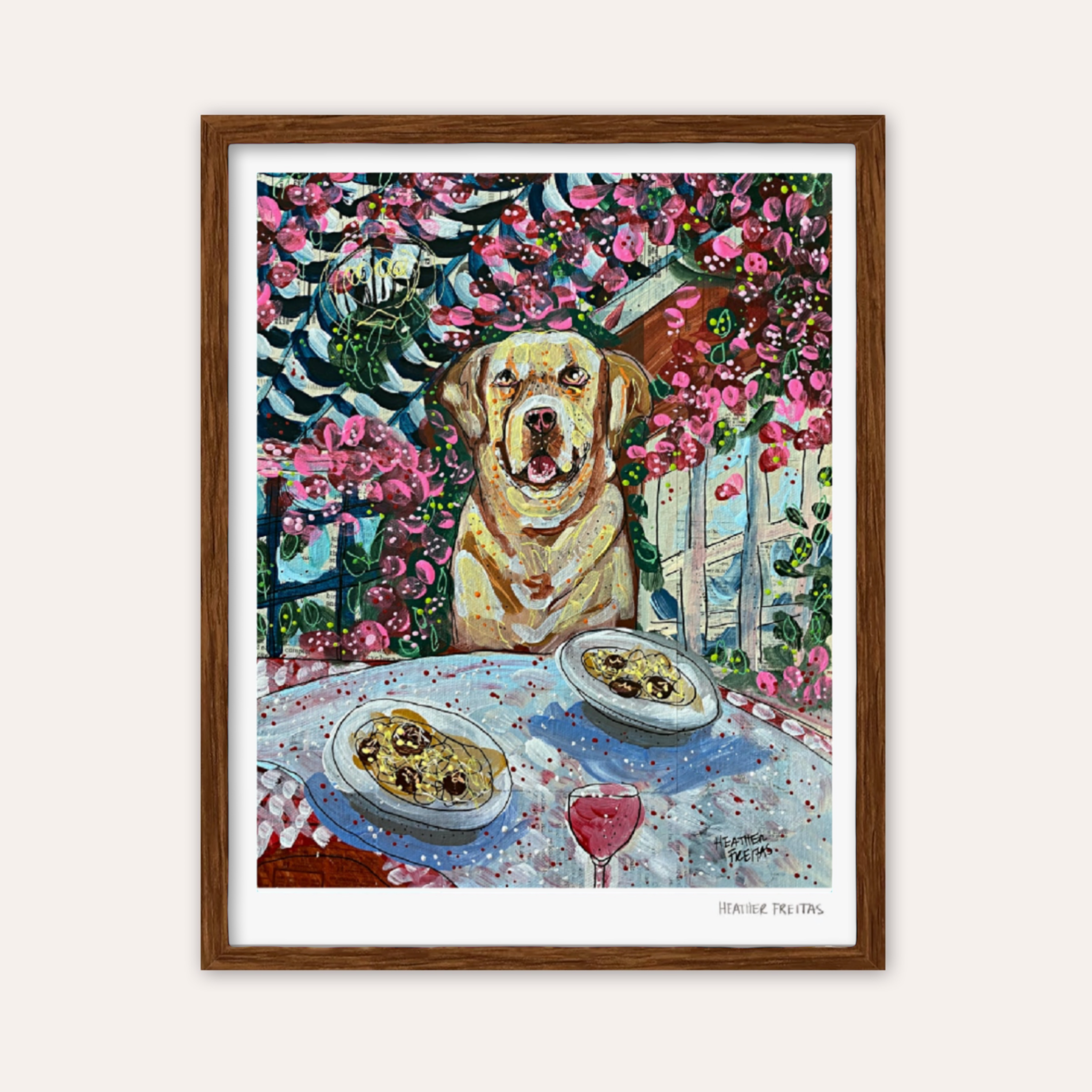 Yellow Lab At Italian Resturant Fine Art Print