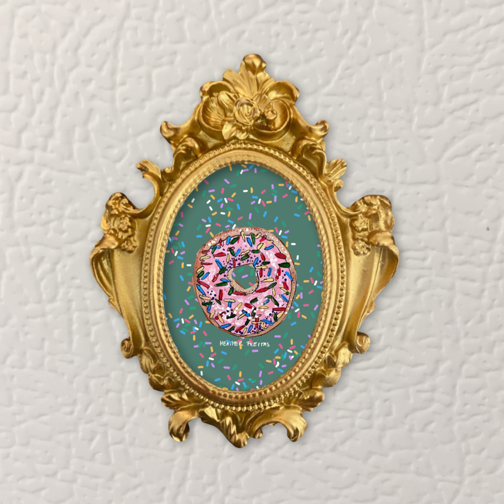 Pink Sprinkle Donut Framed Small Magnet