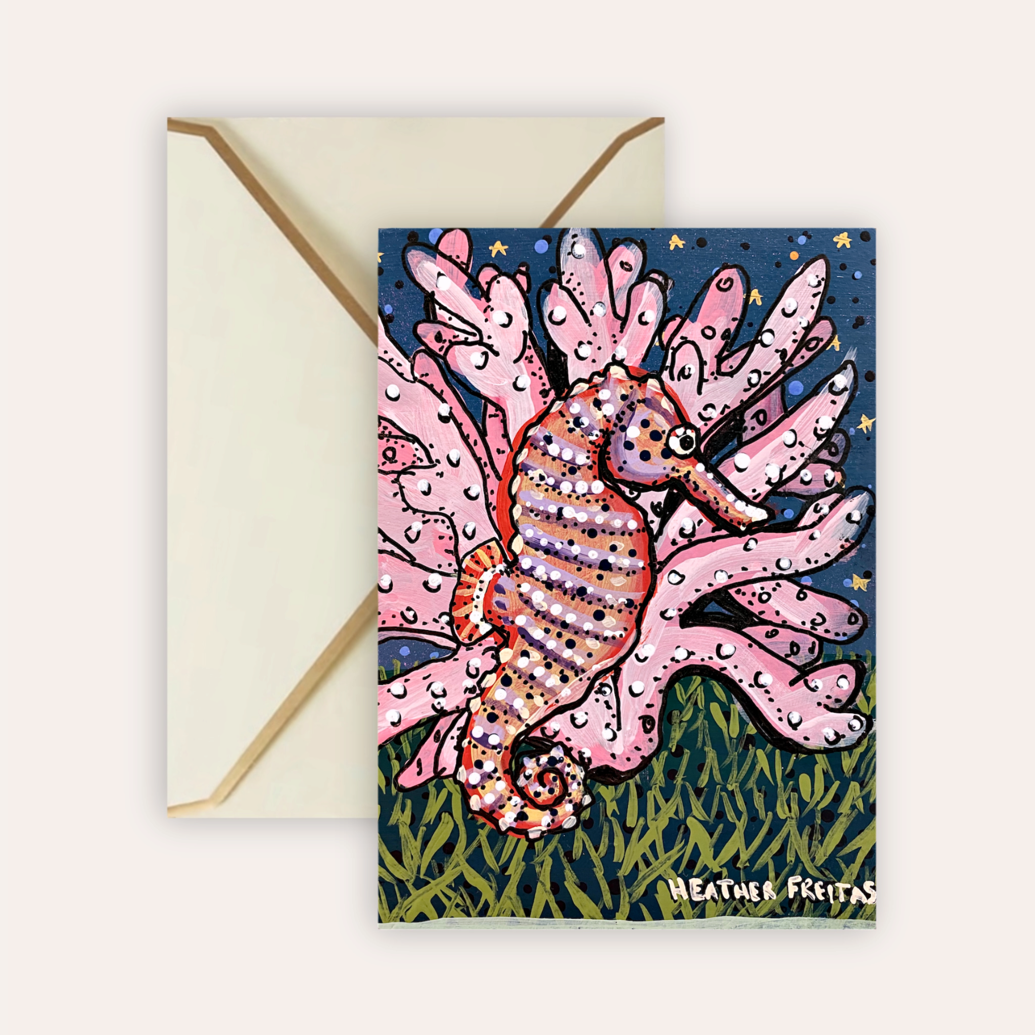 Starry Night Seahorse Fine Art Greeting Card