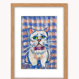 Chubby Plaid Cat ( Framed Original Oil Pastel Art )