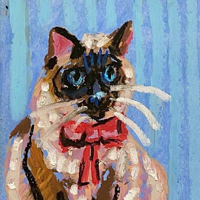 Seal Point Cat ( Framed Original Oil Pastel Art )