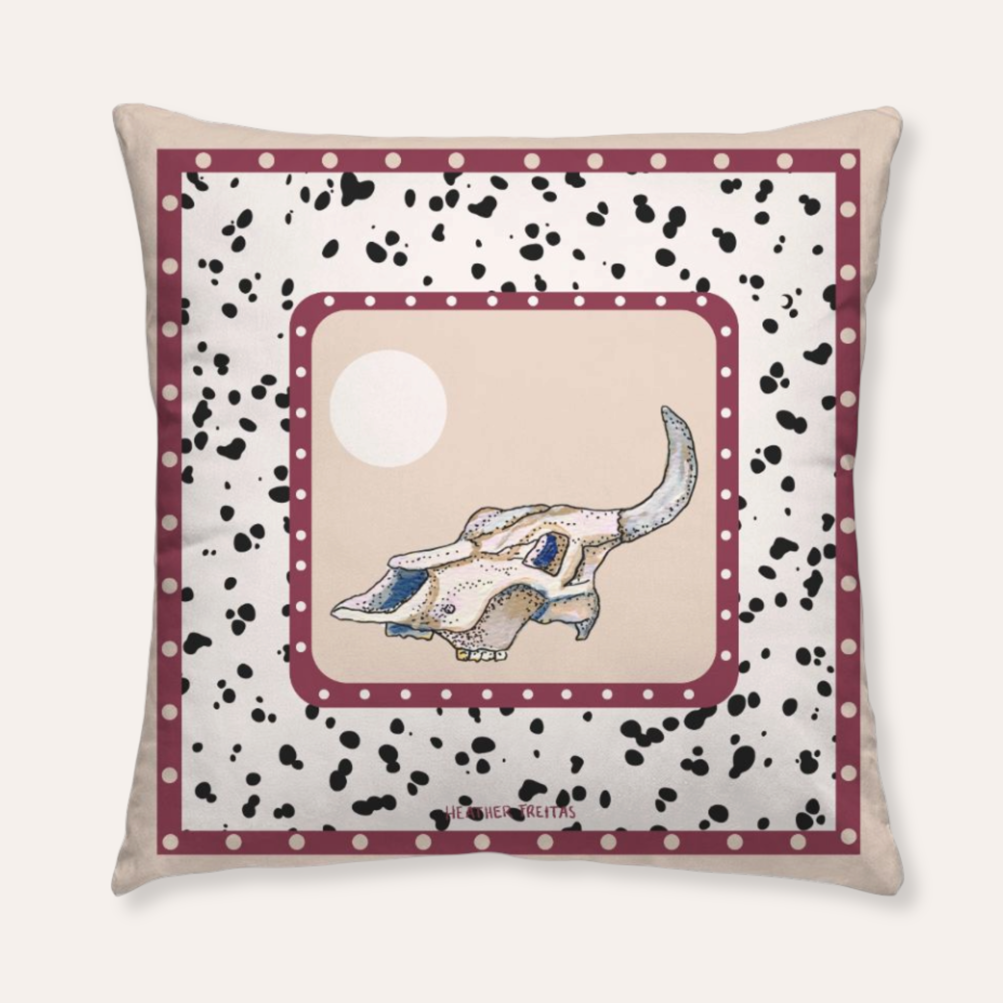 Dalmatian Cow Skull Southwest Faux Suede Throw Pillow