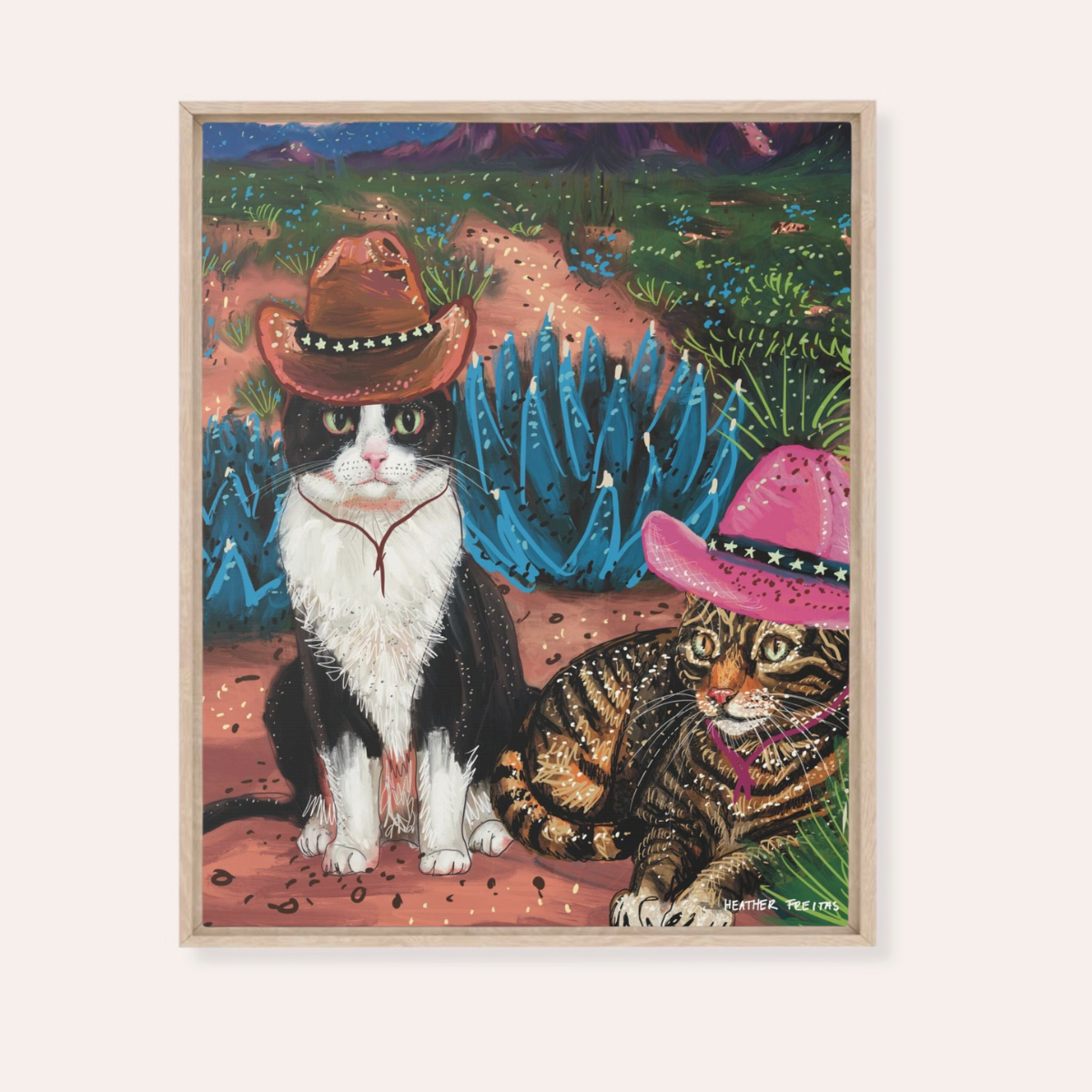 Cowboy Cats Framed Fine Art Canvas Print