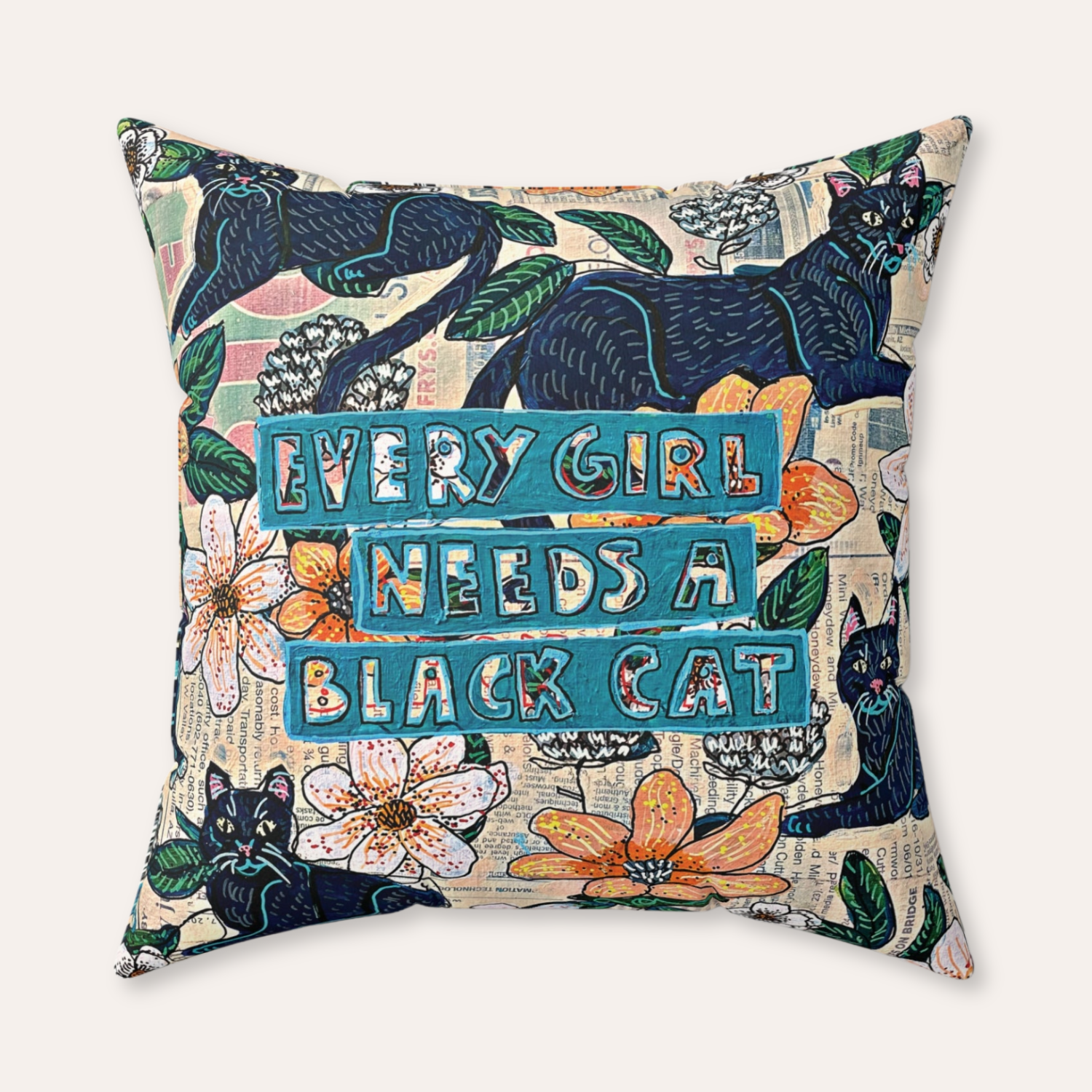 Every Girl Needs A Black Cat Velveteen Throw Pillow