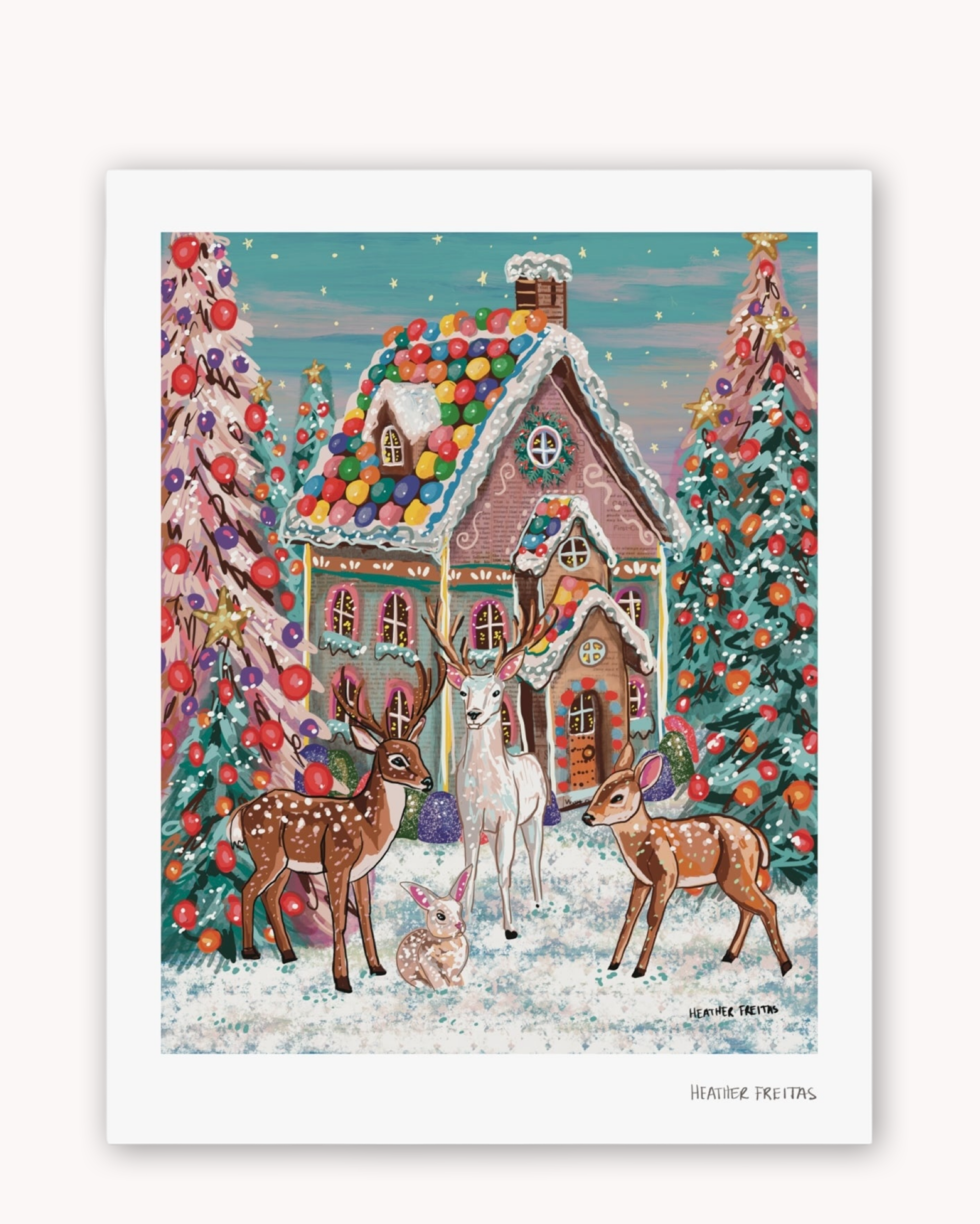 Dreamy Deer Gingerbread House Fine Art Print