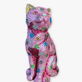 Pink Polka Dot Crystal Cat Sculpture
