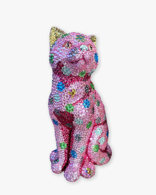 Pink Polka Dot Crystal Cat Sculpture