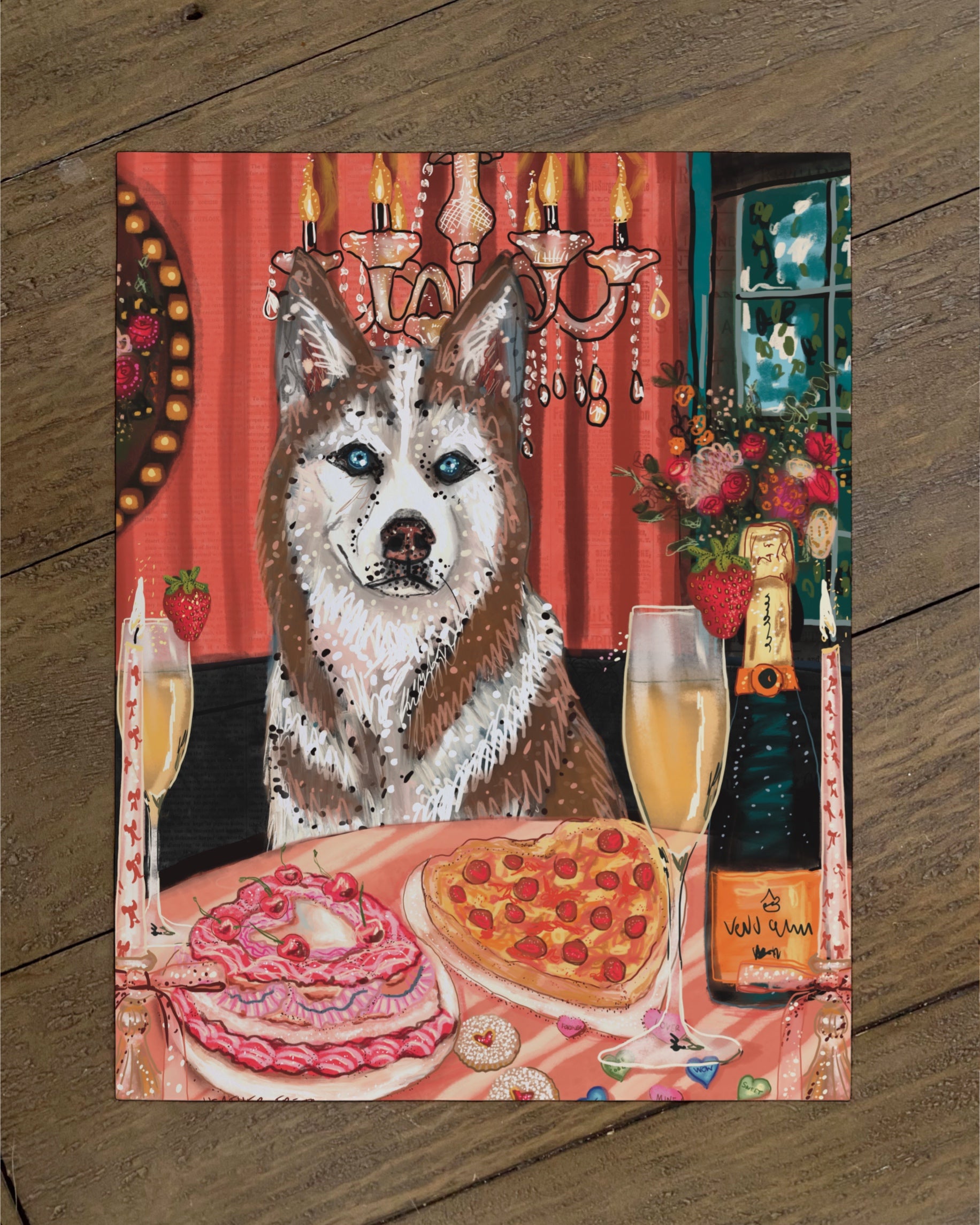 Husky - Build Your Own Dining Dog Paper Print