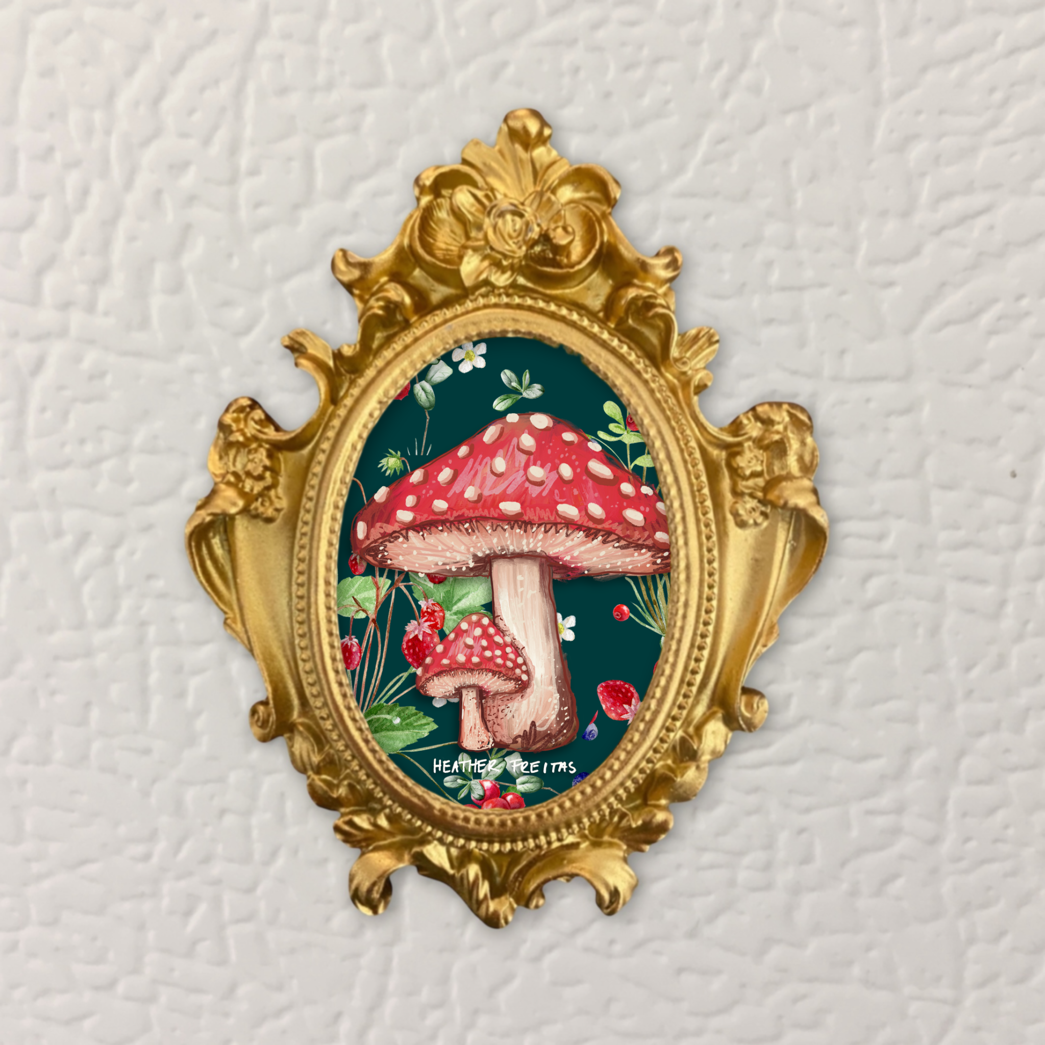 Red Cap Mushroom Framed Small Magnet