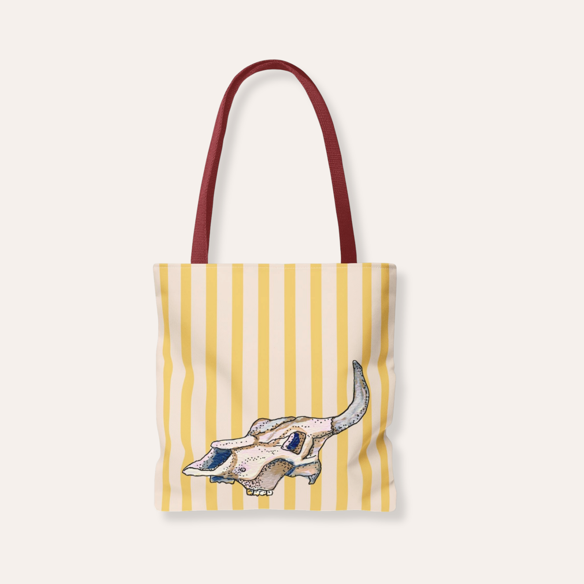 Yellow Striped Cow Skull Tote Bag