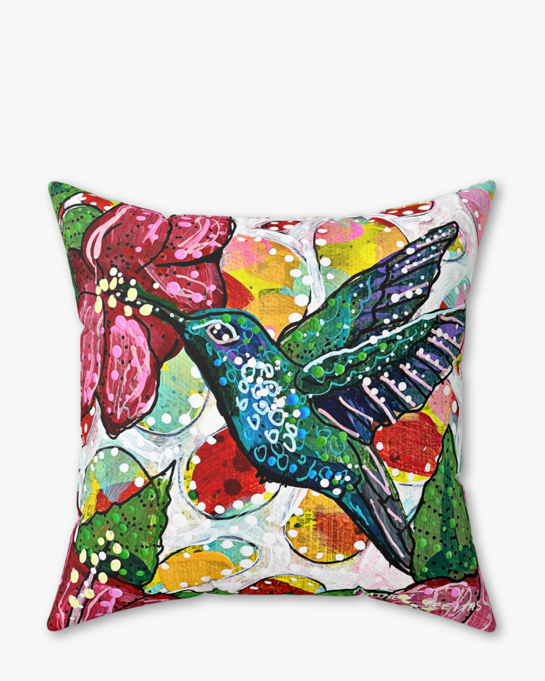 Hibiscus Hummingbird Faux Suede Pillow - Heather Freitas - fine art home deccor
