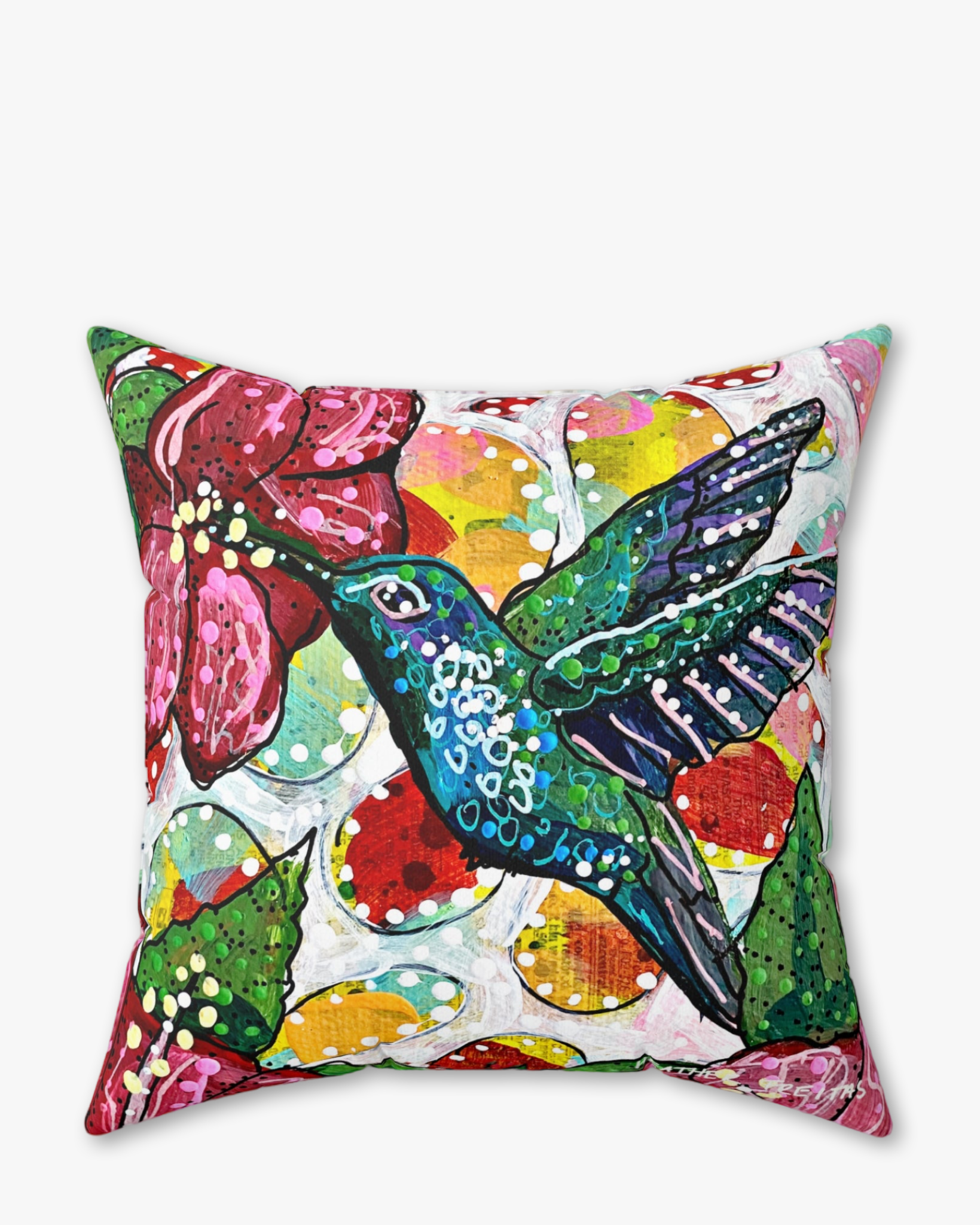 Hibiscus Hummingbird Faux Suede Pillow