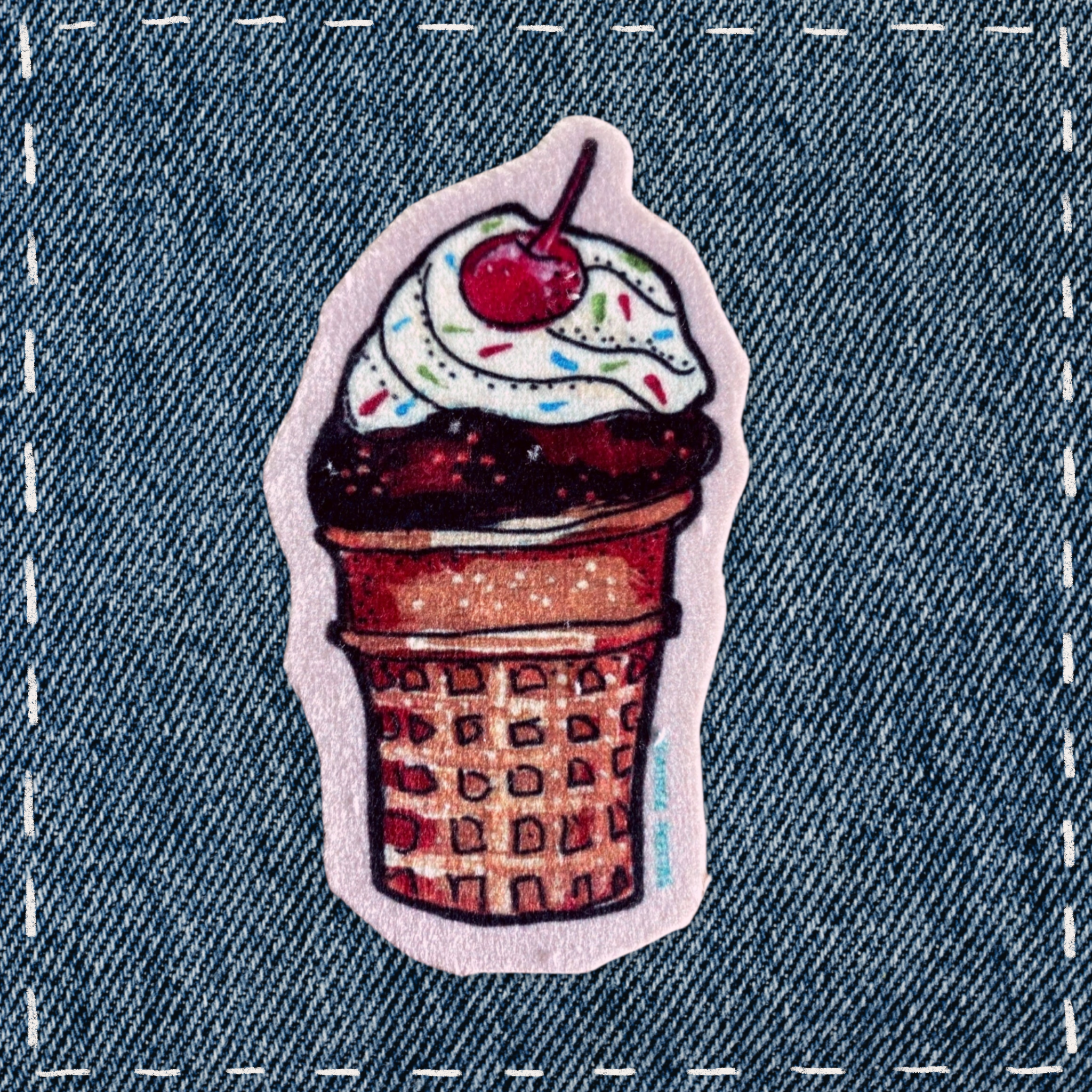 Chocolate Ice Cream Cone - Sew On Velveteen Patch