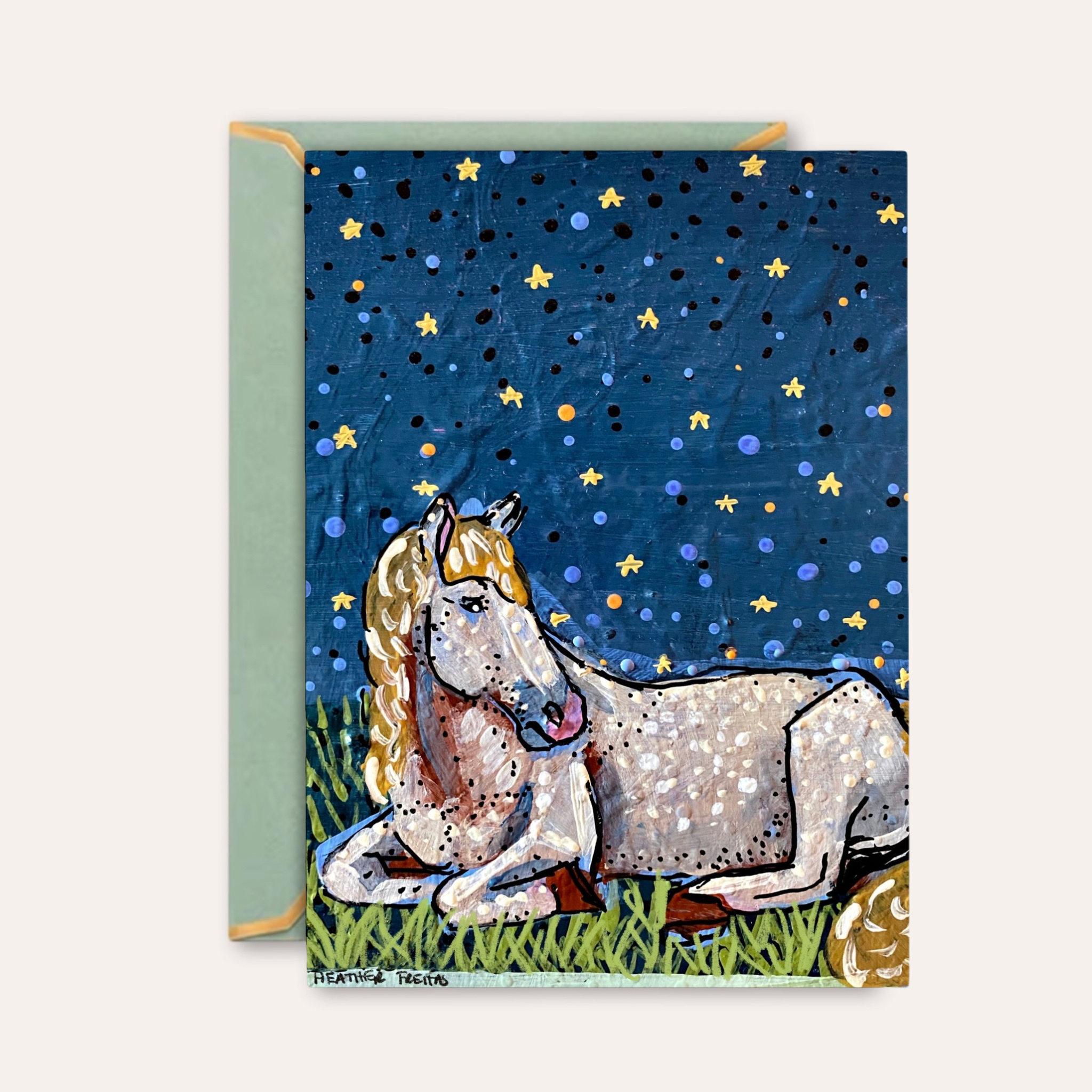 Sleeping Horse Starry Night Fine Art Greeting Card