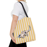Yellow Striped Cow Skull Tote Bag