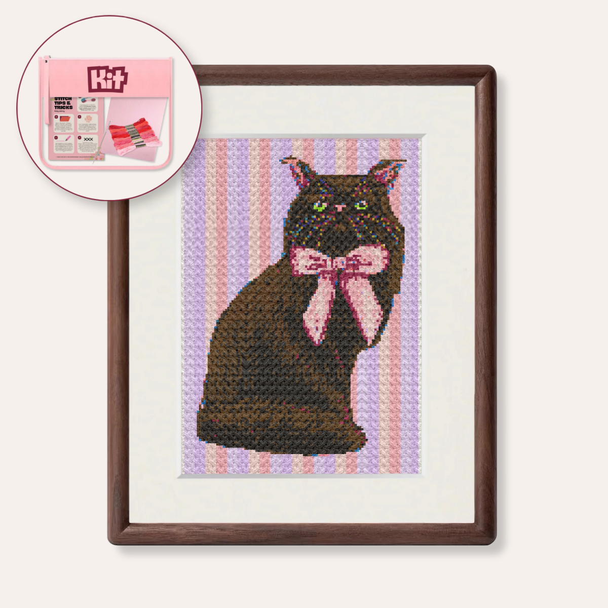 Black Cat With Bow Counted Cross Stitch Kit