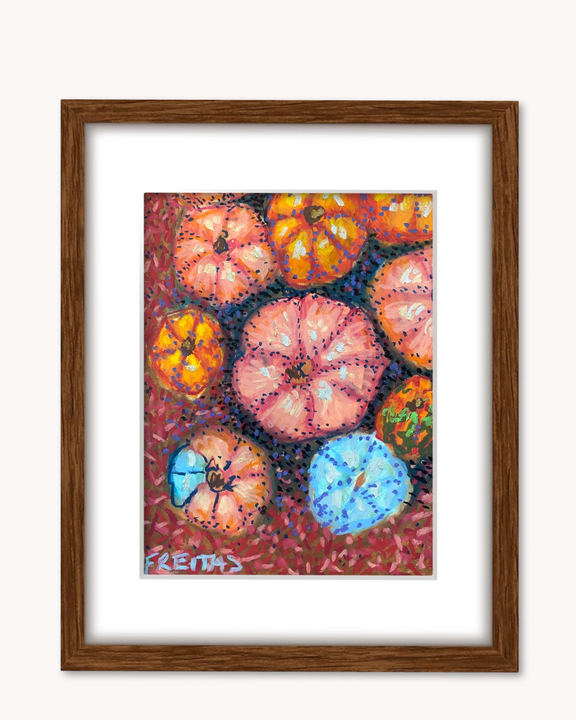Pumpkins ( Framed Original Oil Pastel Art )