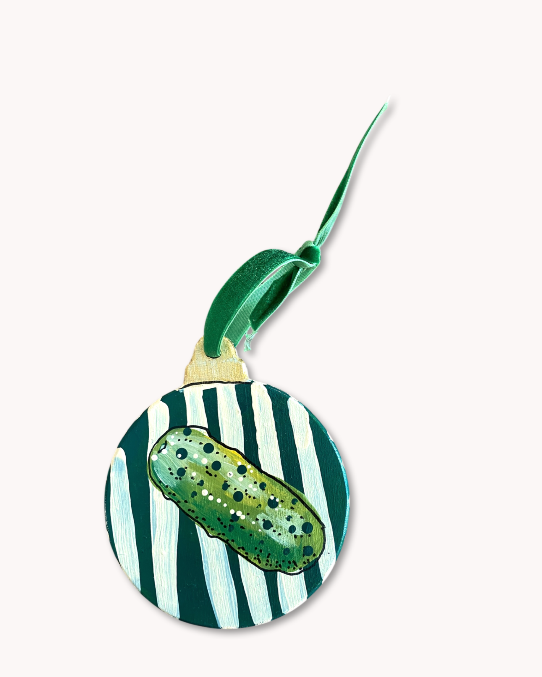 Green Stripe Pickle Hand Painted Ornament