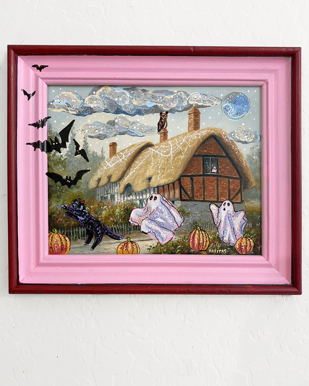 Keepers Of The Bats ( Original Painting - Painted Thrifted Painting )