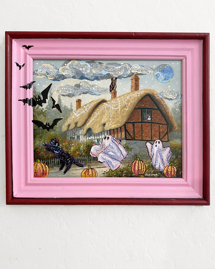 Keepers Of The Bats ( Original Painting - Painted Thrifted Painting )