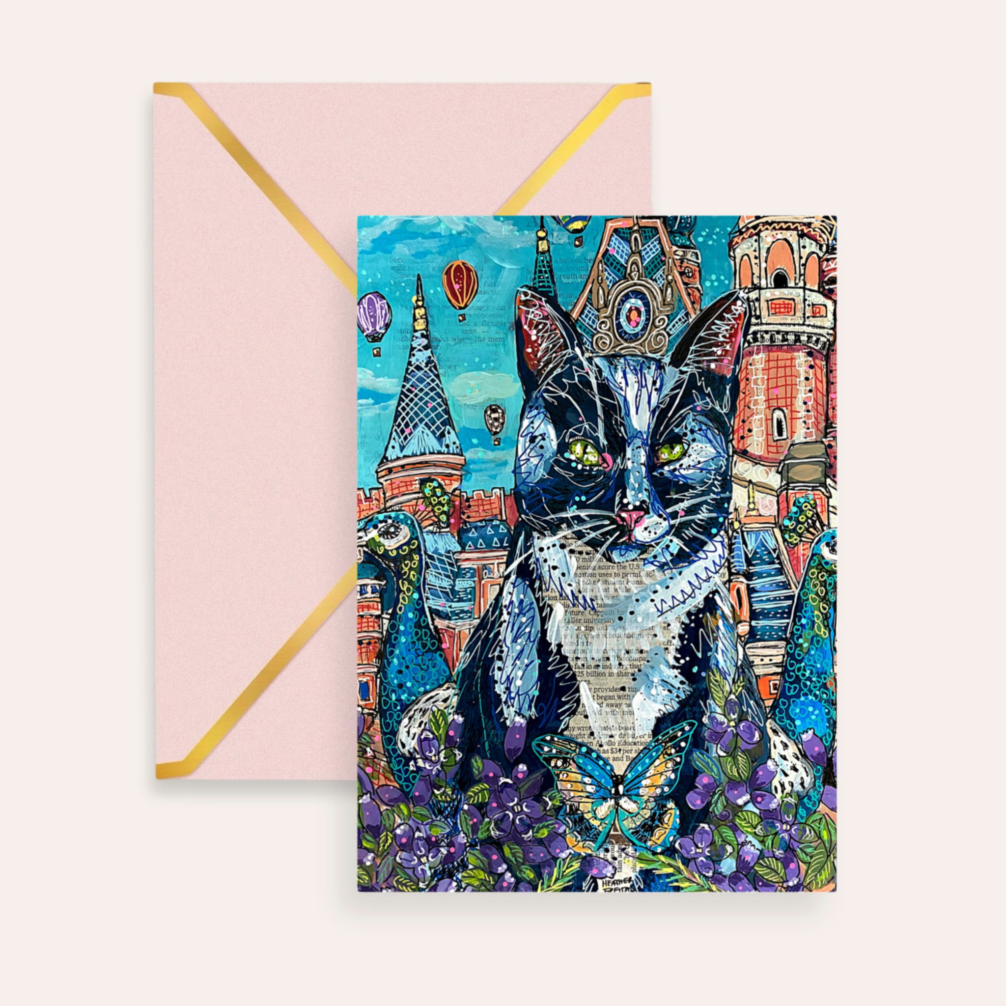Sky Castle Cat Fine Art Greeting Card