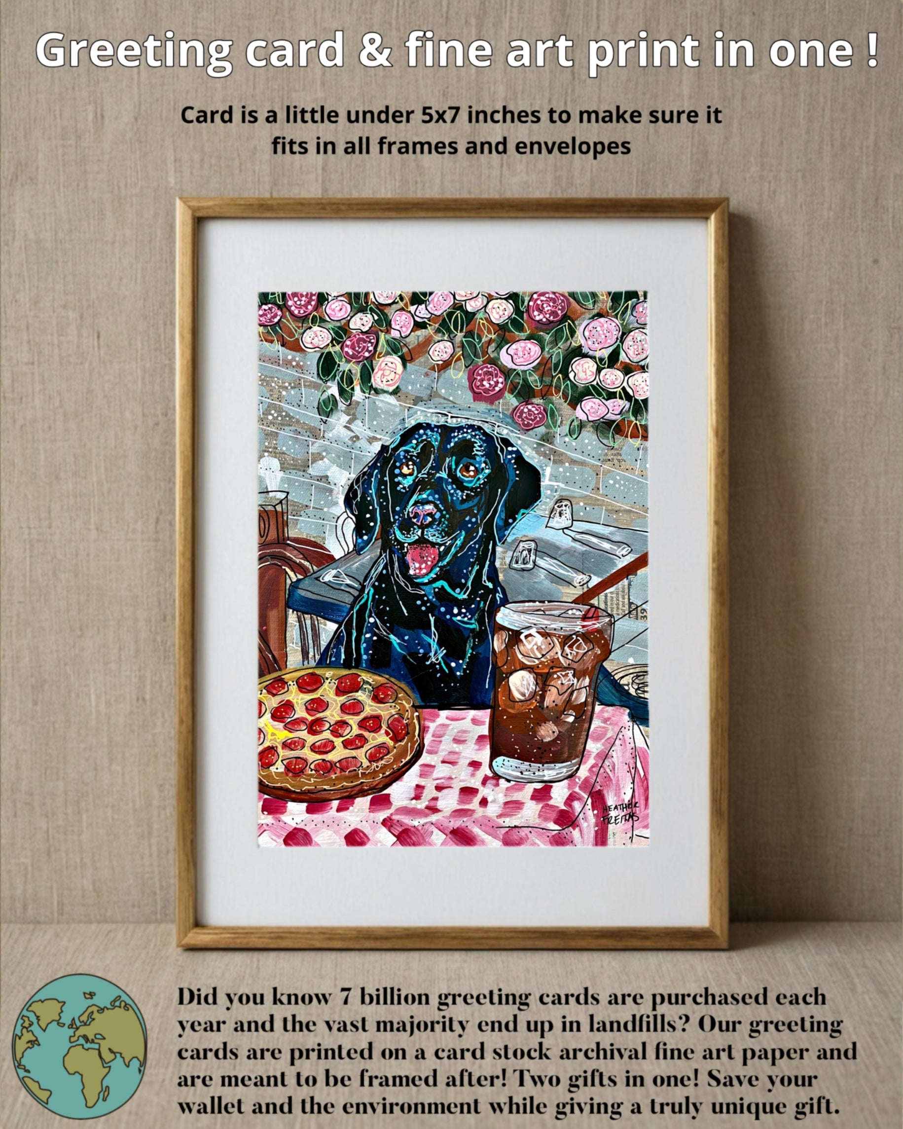 Black Labrador Dining - Greeting Card / Fine Art Print