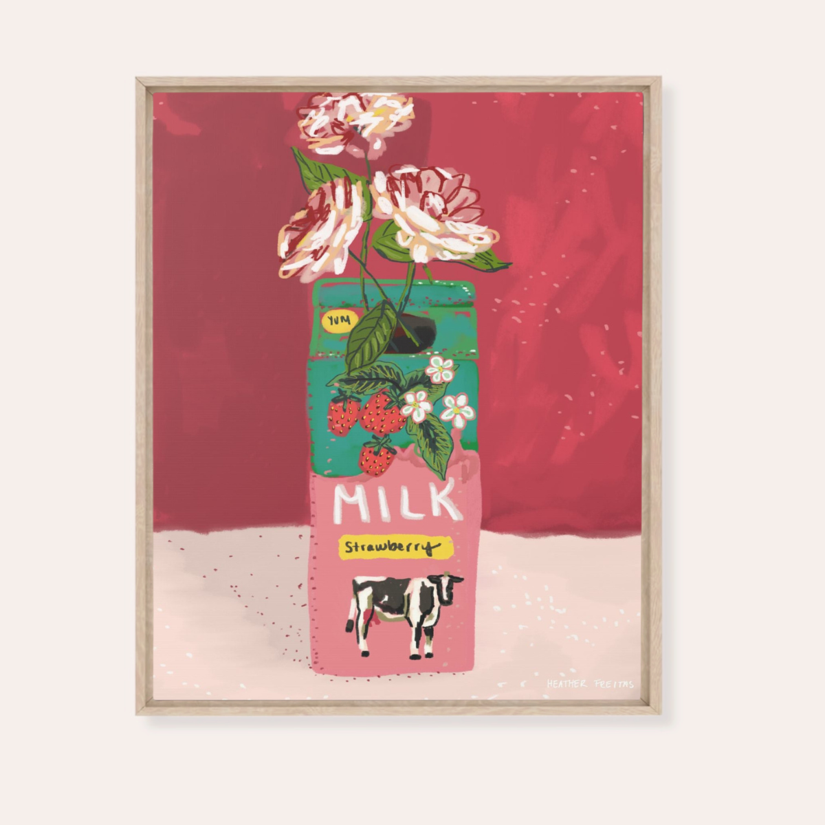 Strawberry Milk Framed Fine Art Canvas Print