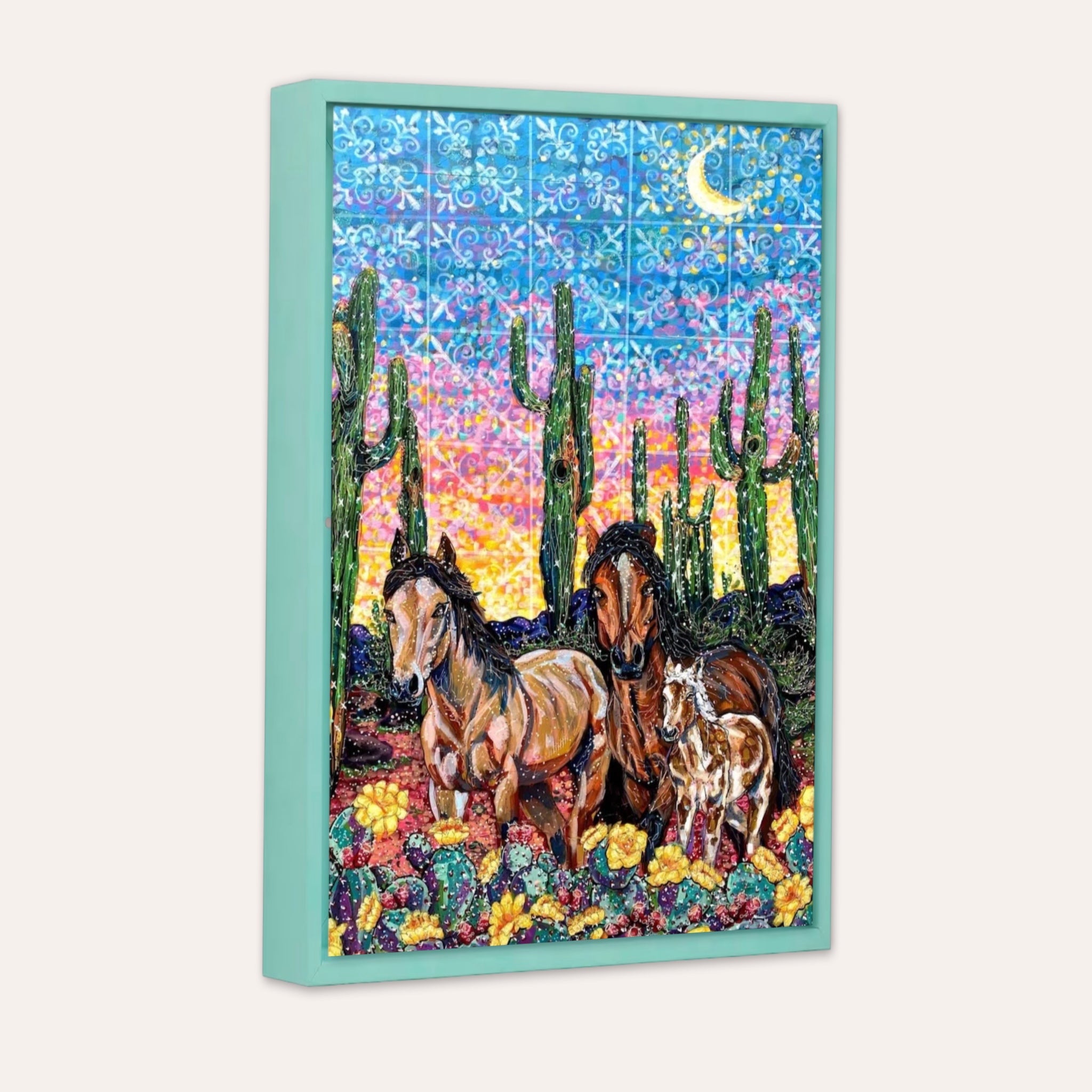 Southwestern Tile & Wild Horses ( Original Painting )