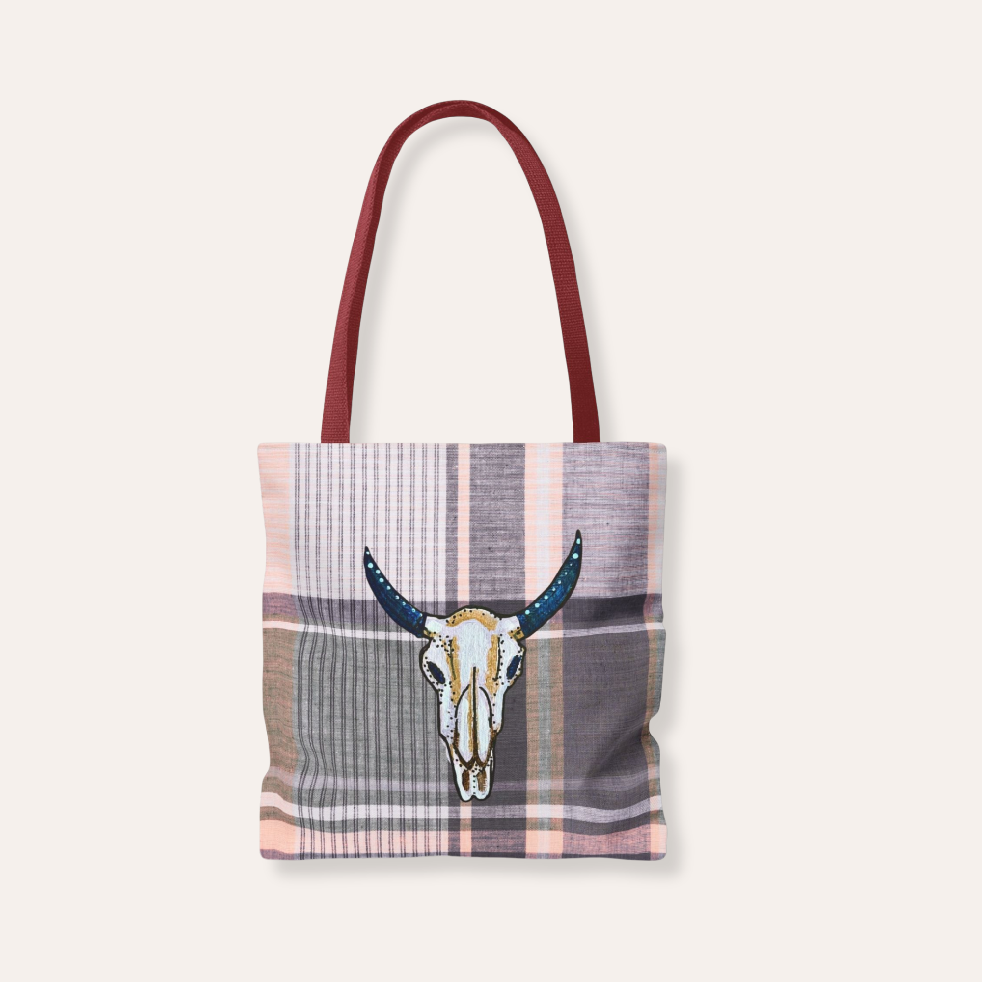 Plaid Cow Skull Tote Bag