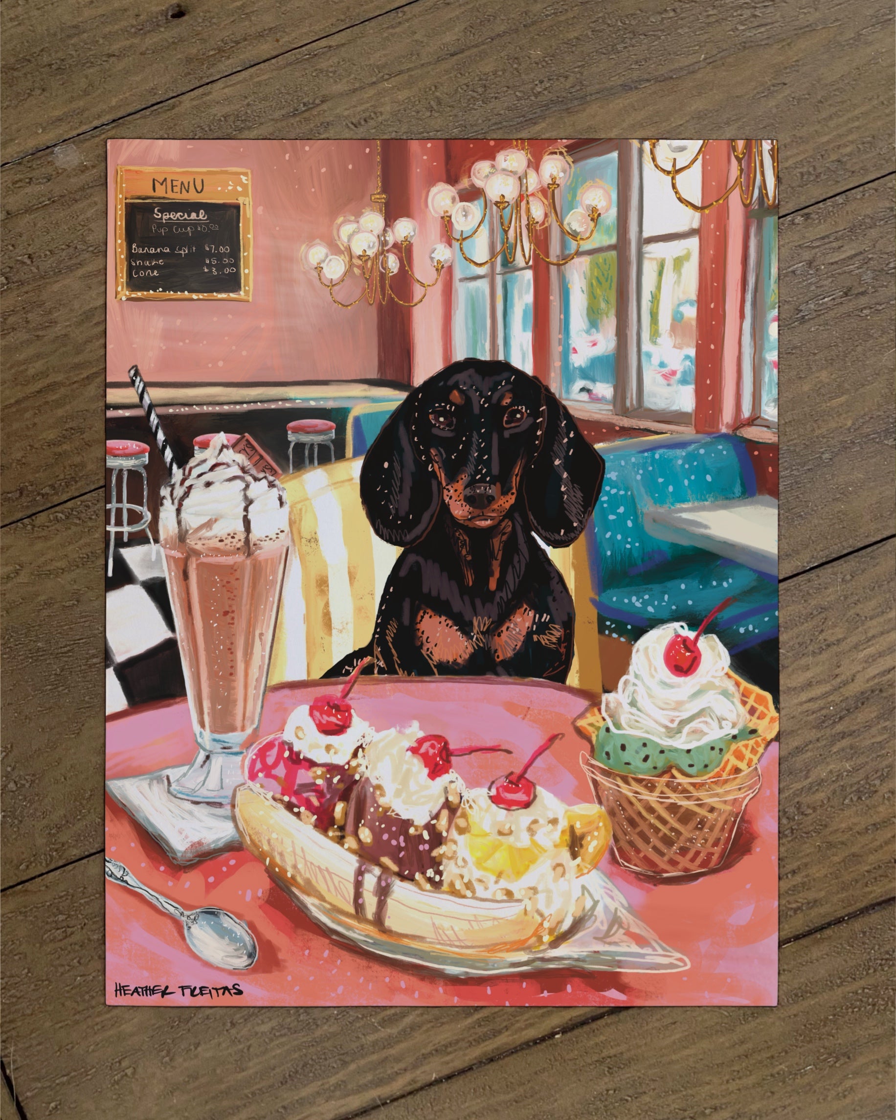 Build Your Own Dining Dog Art Print - Dachshund