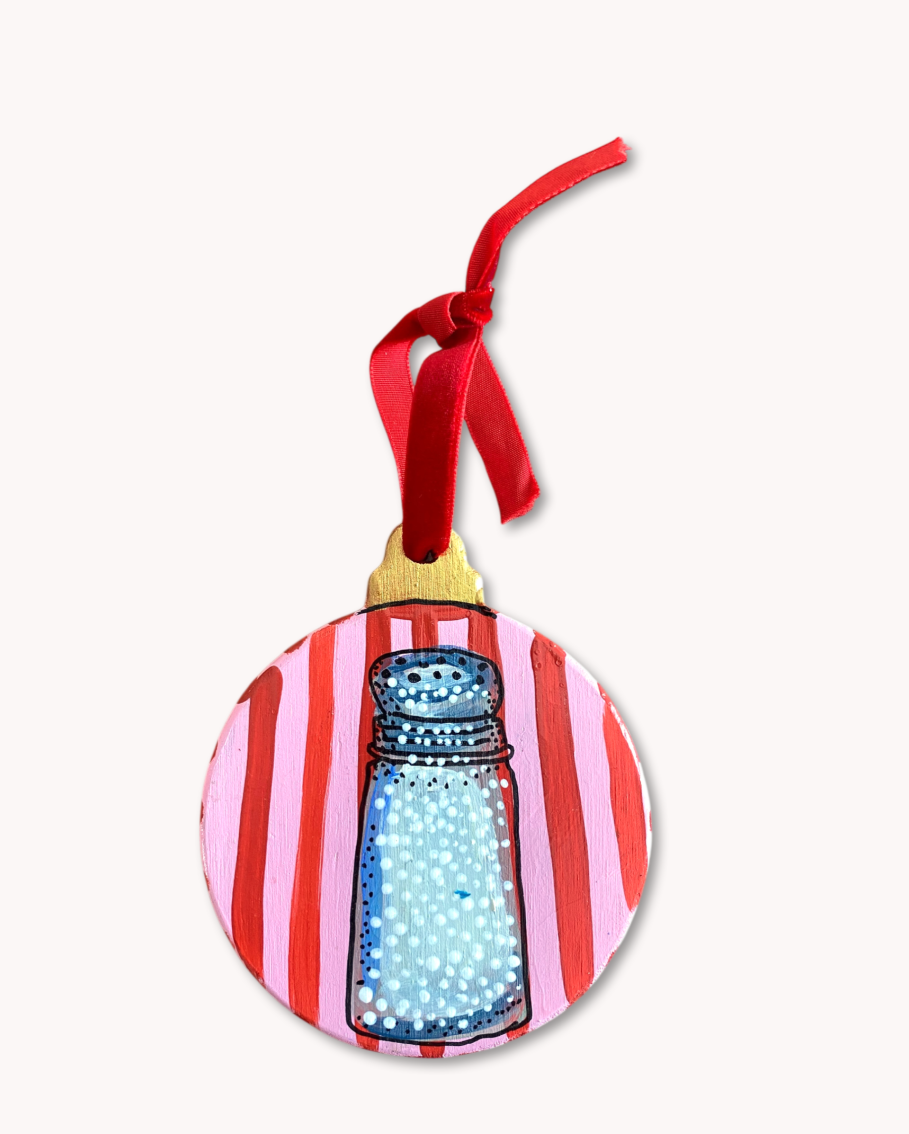 Pink Stripe Salt Hand Painted Ornament