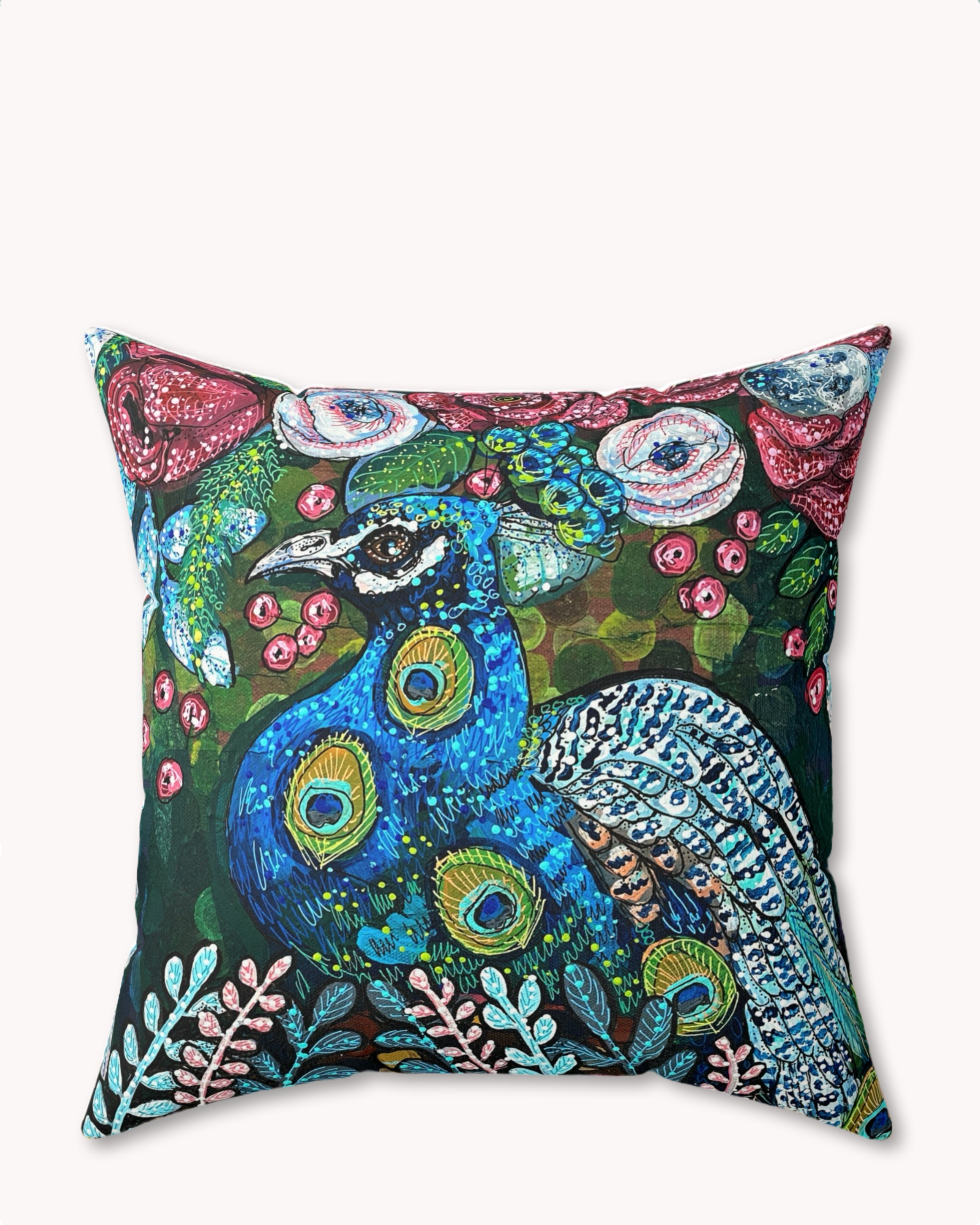 Blue Boy Peacock Decorative Faux Suede Throw Pillow