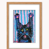 Black Cat Scratch ( Framed Original Oil Pastel Art )