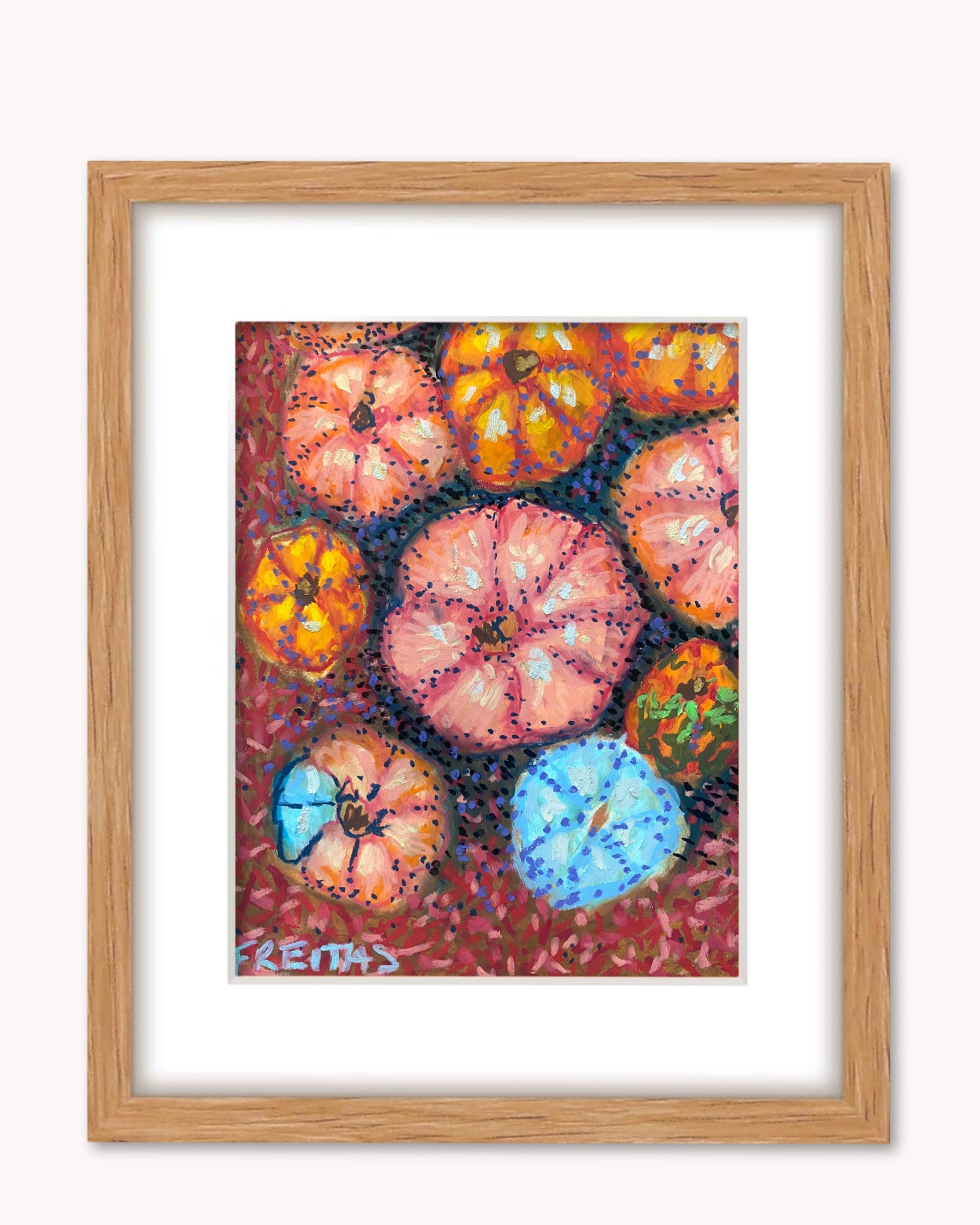Pumpkins ( Framed Original Oil Pastel Art )