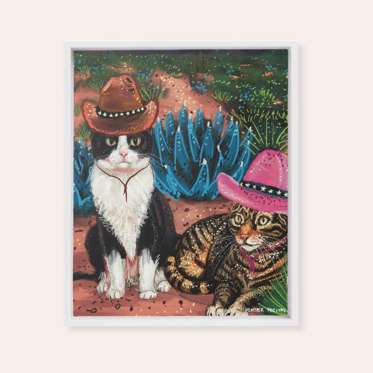 Cowboy Cats Framed Fine Art Canvas Print