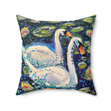 Two Swans Velveteen Throw Pillow
