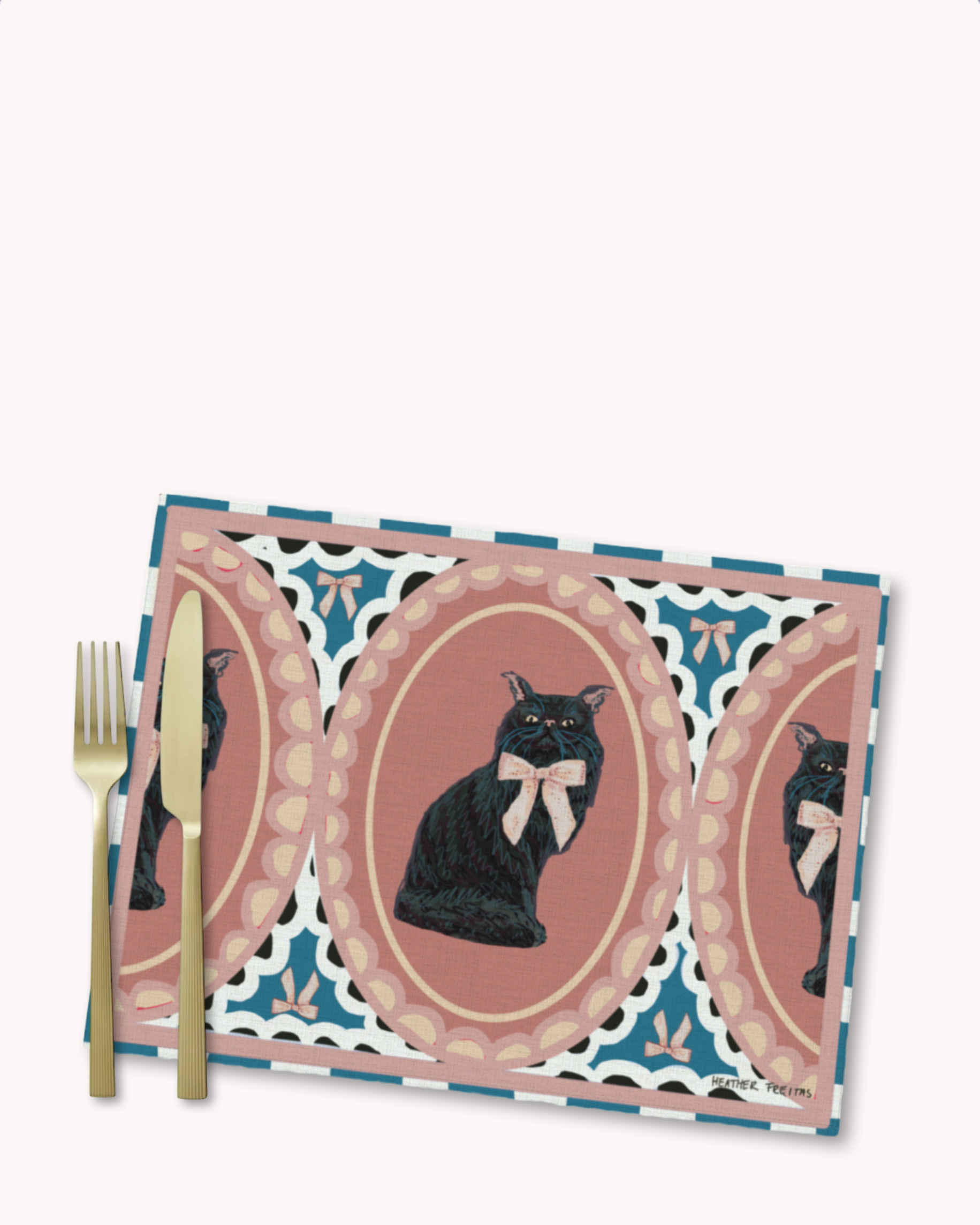 Black Persian Cat With Bow Placemat