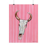 Pink Stripe Cow Skull Art Print