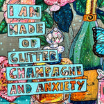 Made Of Glitter, Champagne & Anxiety ( Original Painting ) - Heather Freitas - fine art home deccor