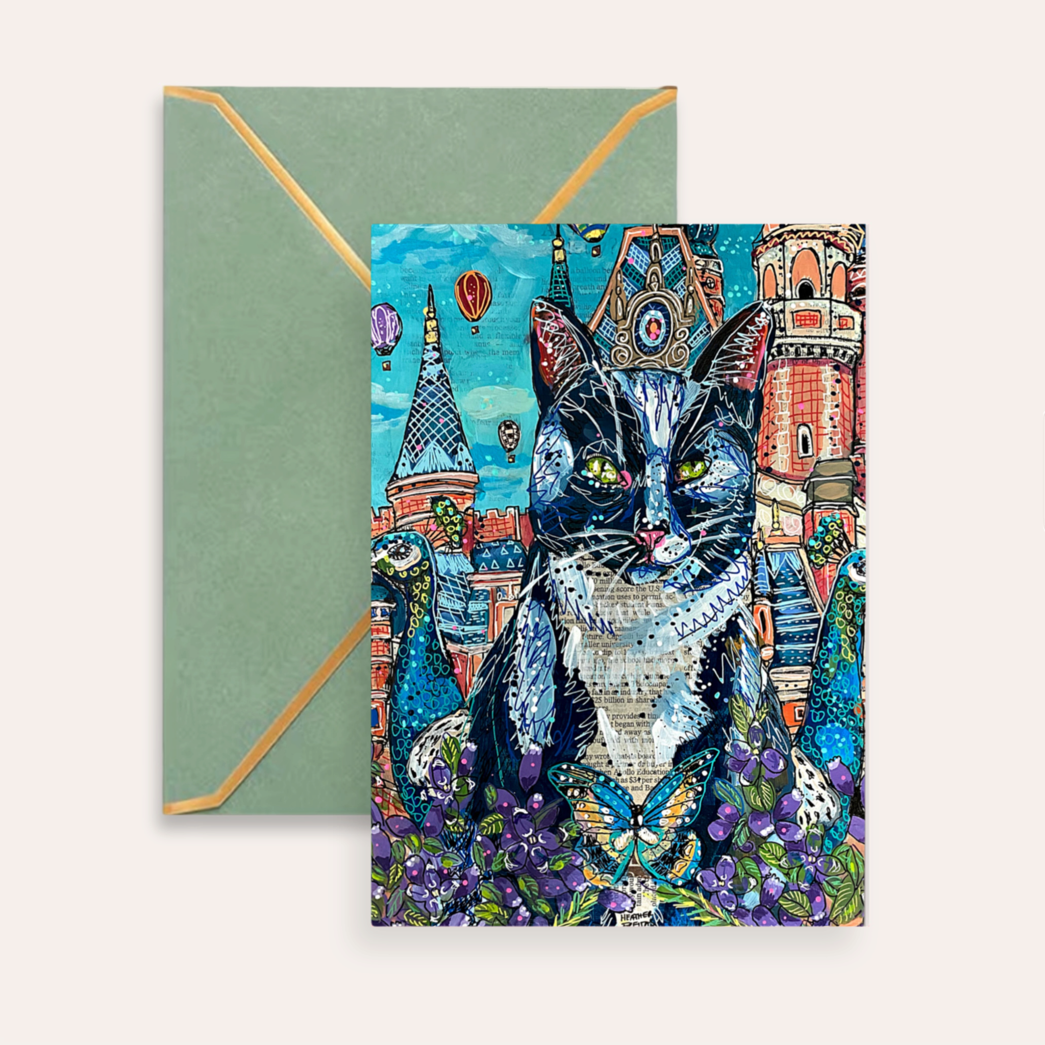 Sky Castle Cat Fine Art Greeting Card