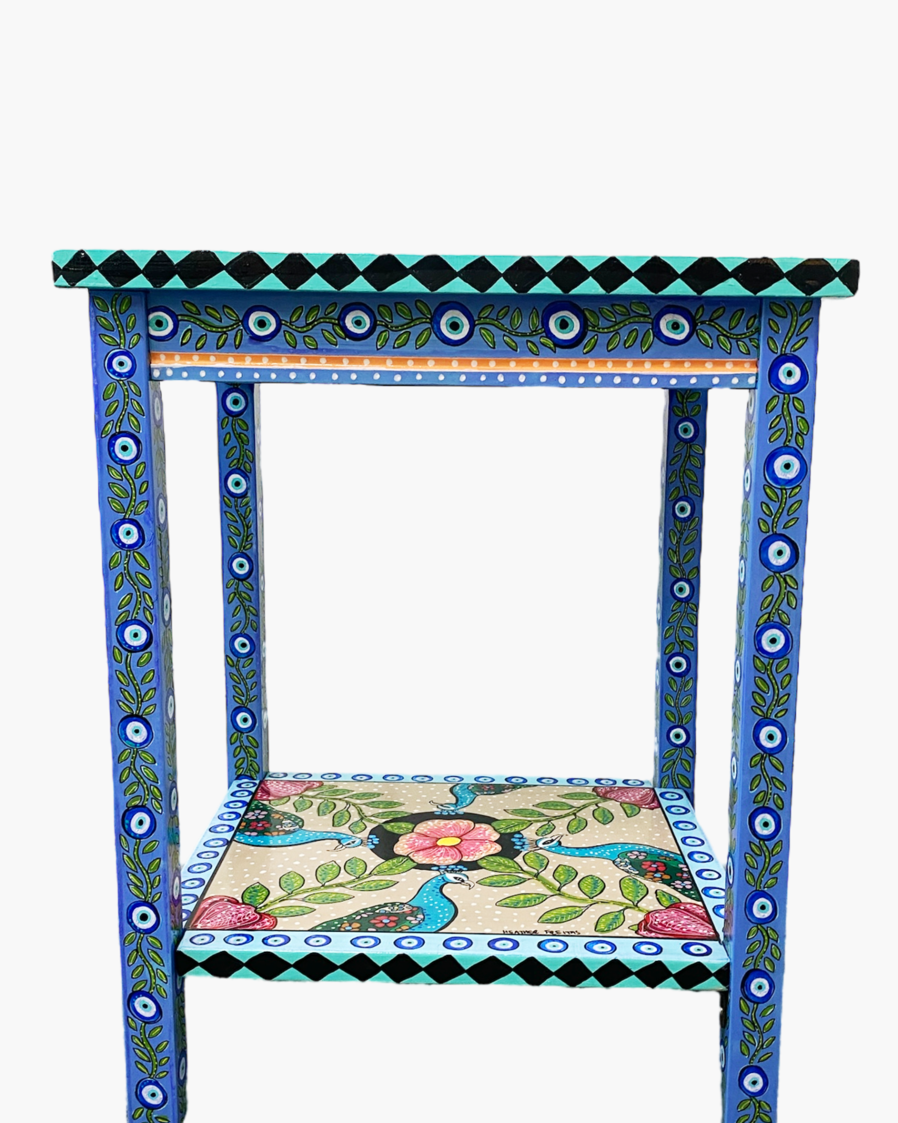 Evil Eye Peacock Hand Painter Accent Table