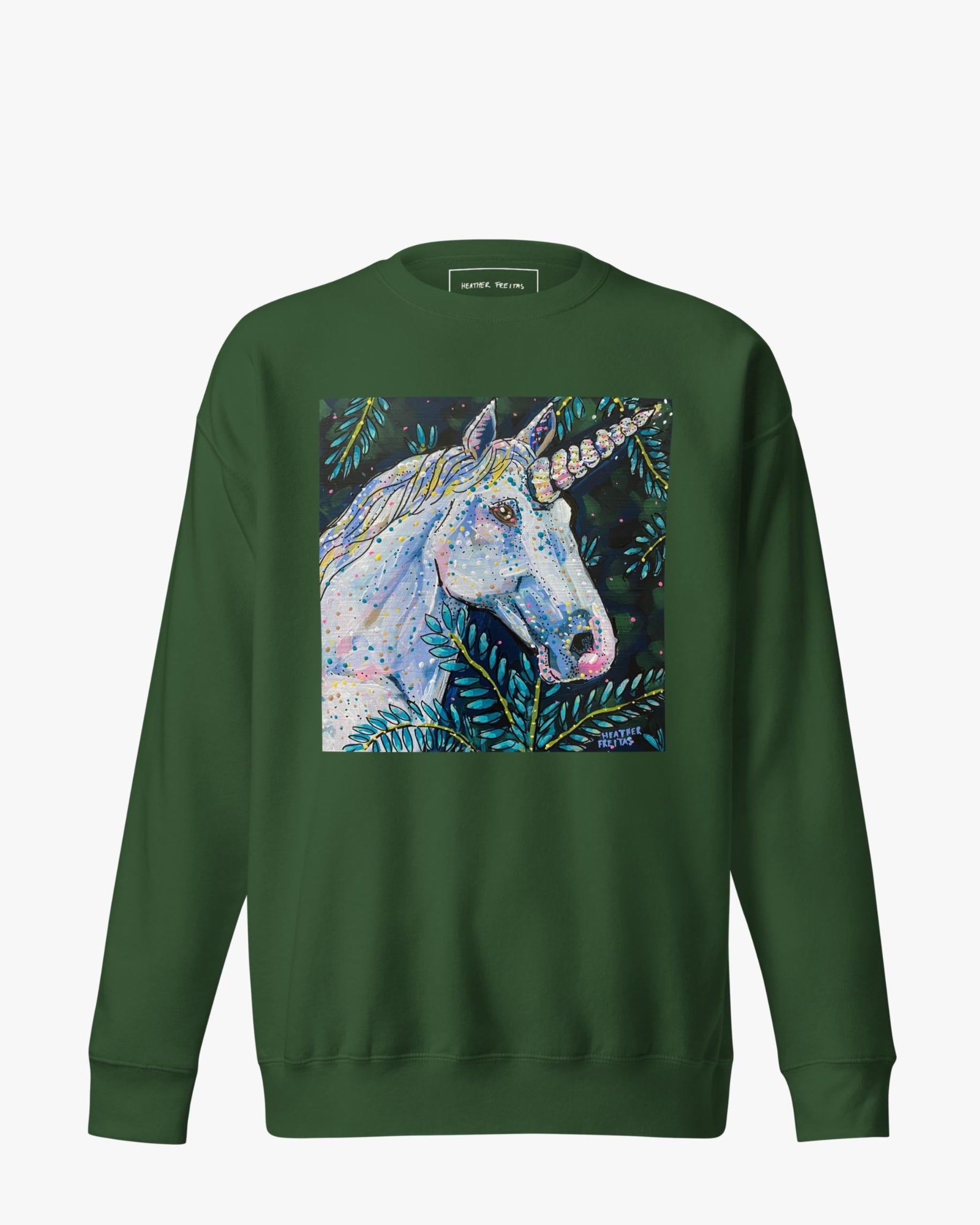Emerald Unicorn Unisex Premium Sweatshirt - Heather Freitas - fine art home deccor