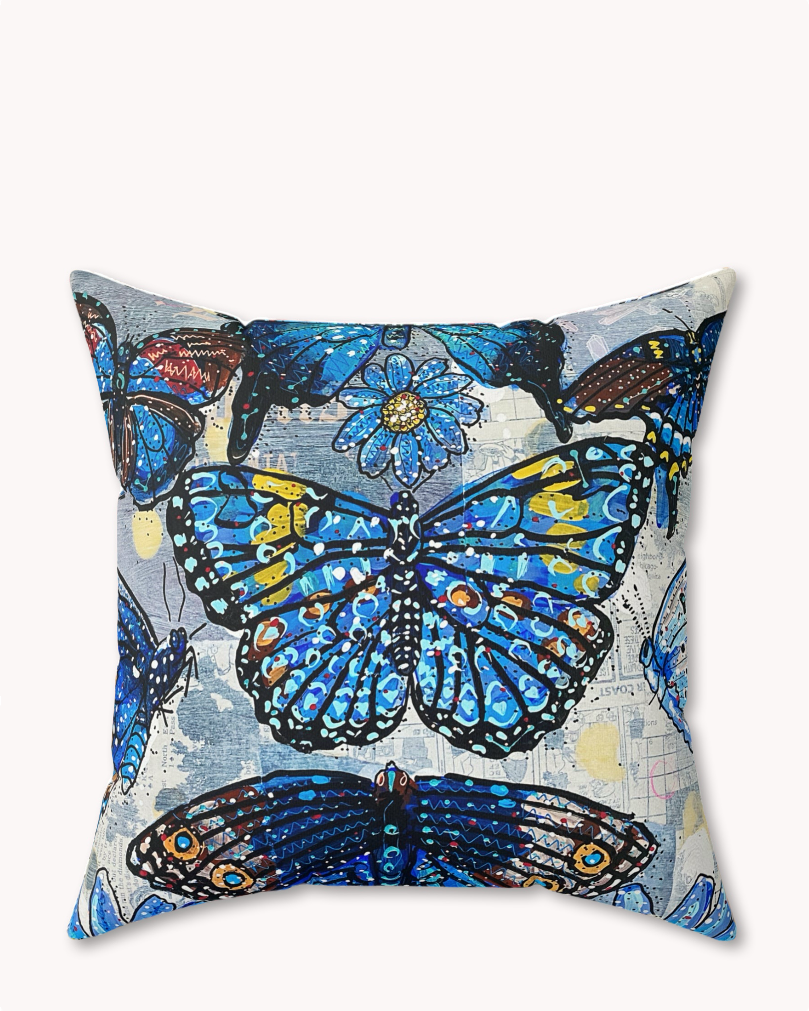 Butterfly Blue Decorative Faux Suede Throw Pillow