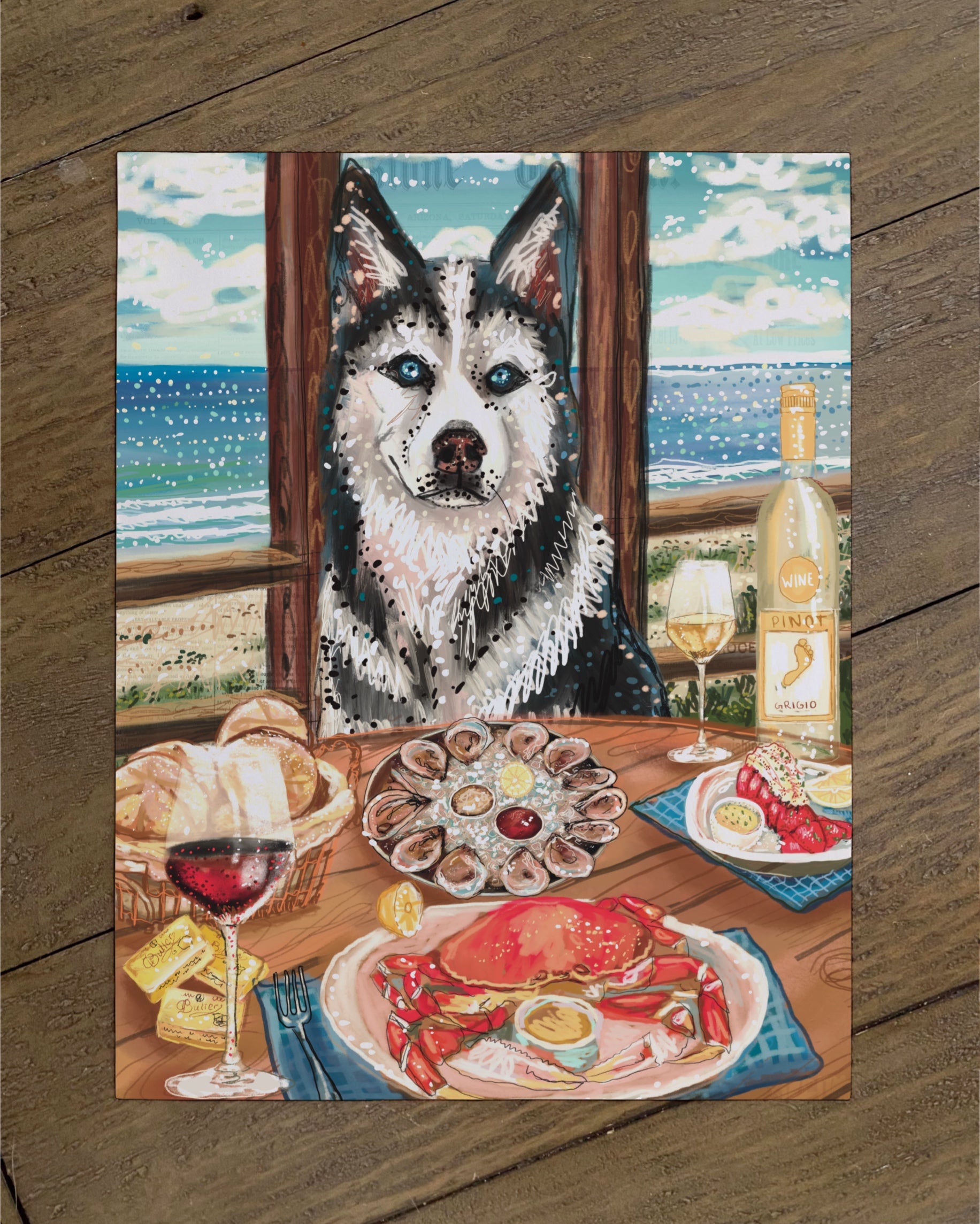 Husky - Build Your Own Dining Dog Paper Print