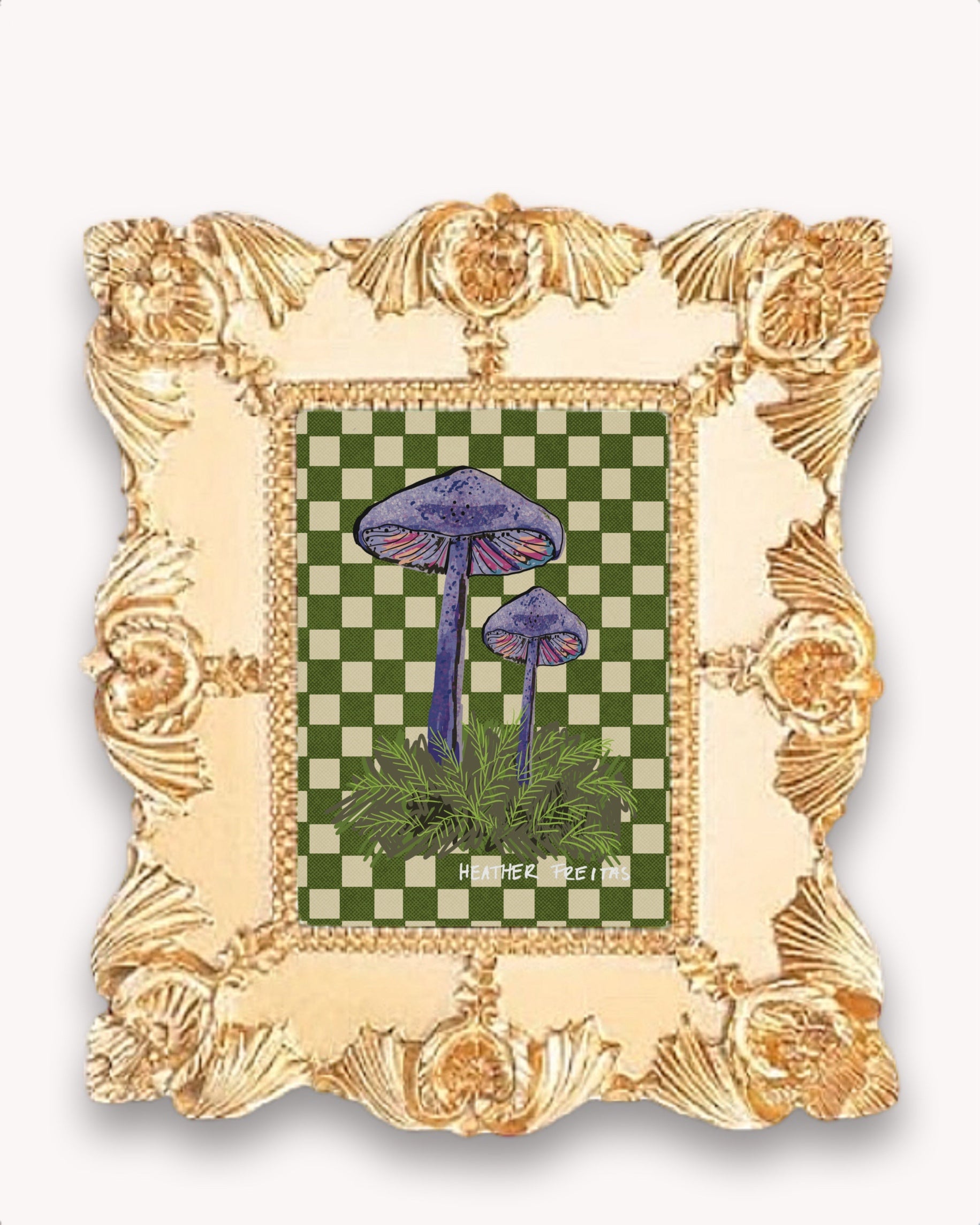 Purple Mushrooms Framed Magnet ( Small )