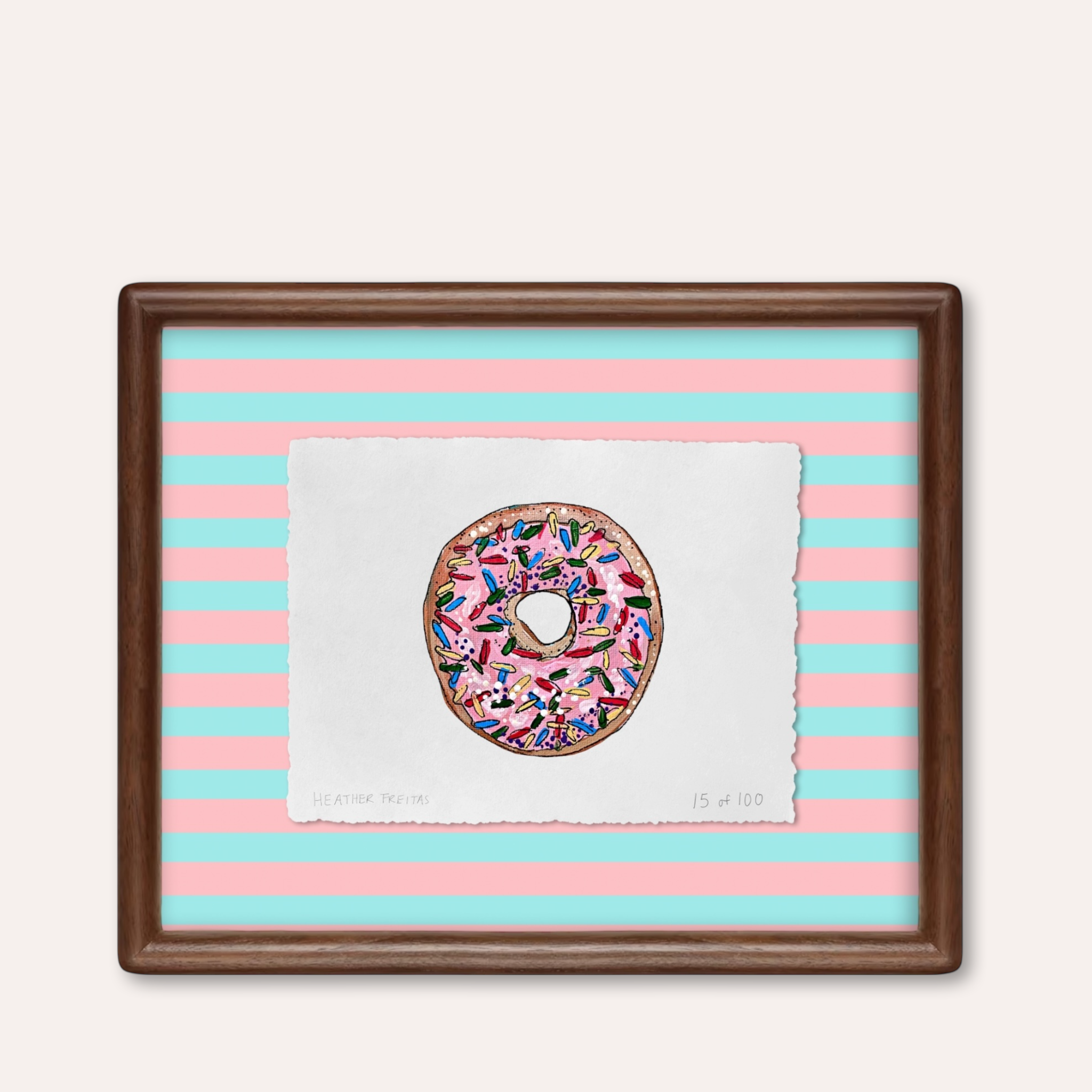 Pink Sprinkle Donut  Limited Edition Framed Print