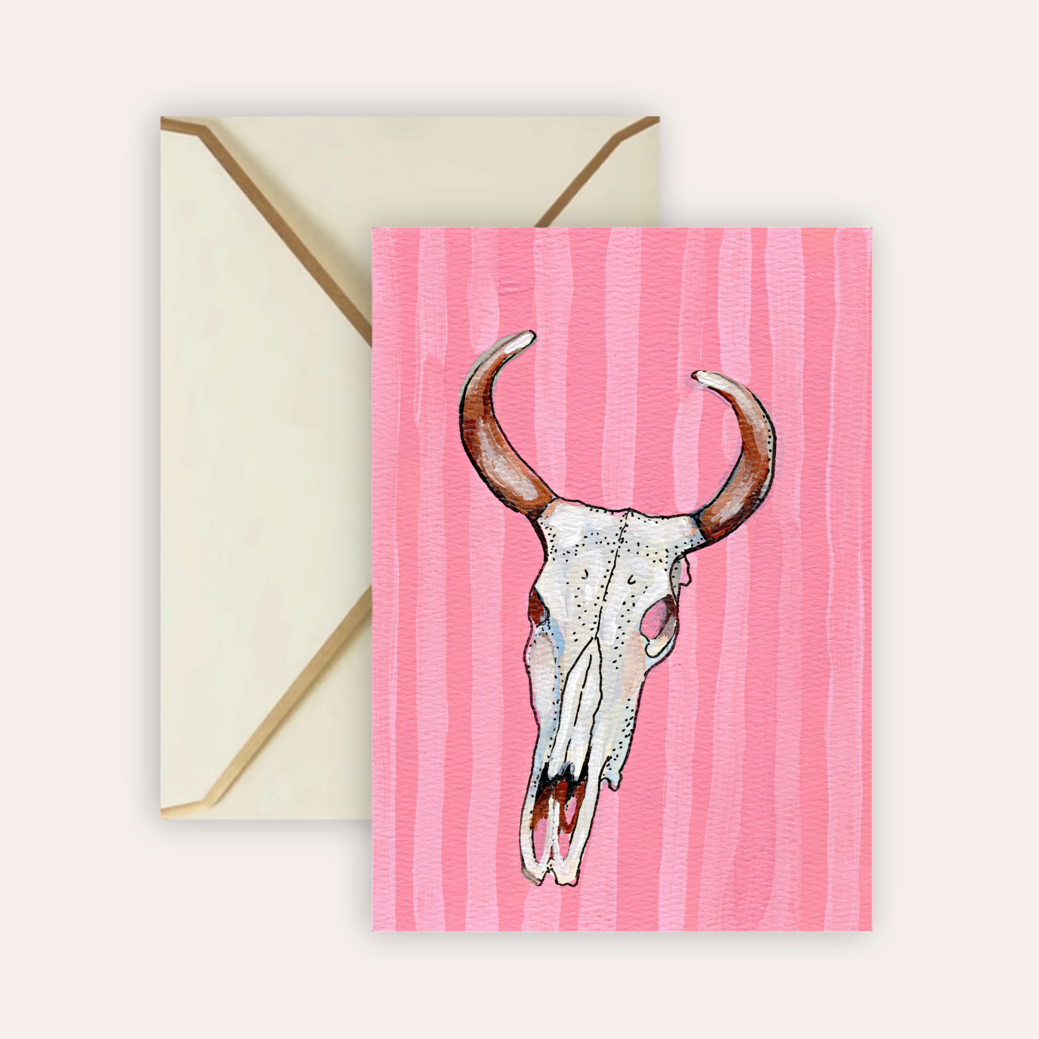 Pink Cow Skull Fine Art Greeting Card